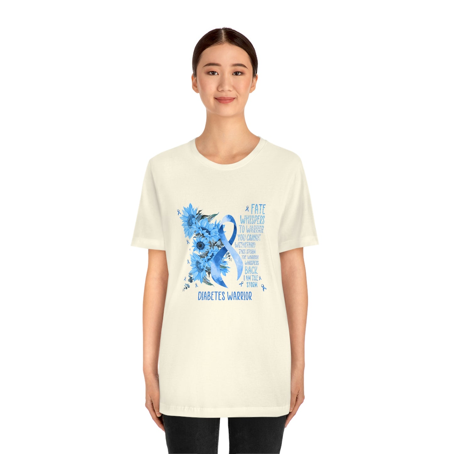 Fate Whispers to the Warrior Diabetes Awareness Print Unisex Jersey Short Sleeve Tee