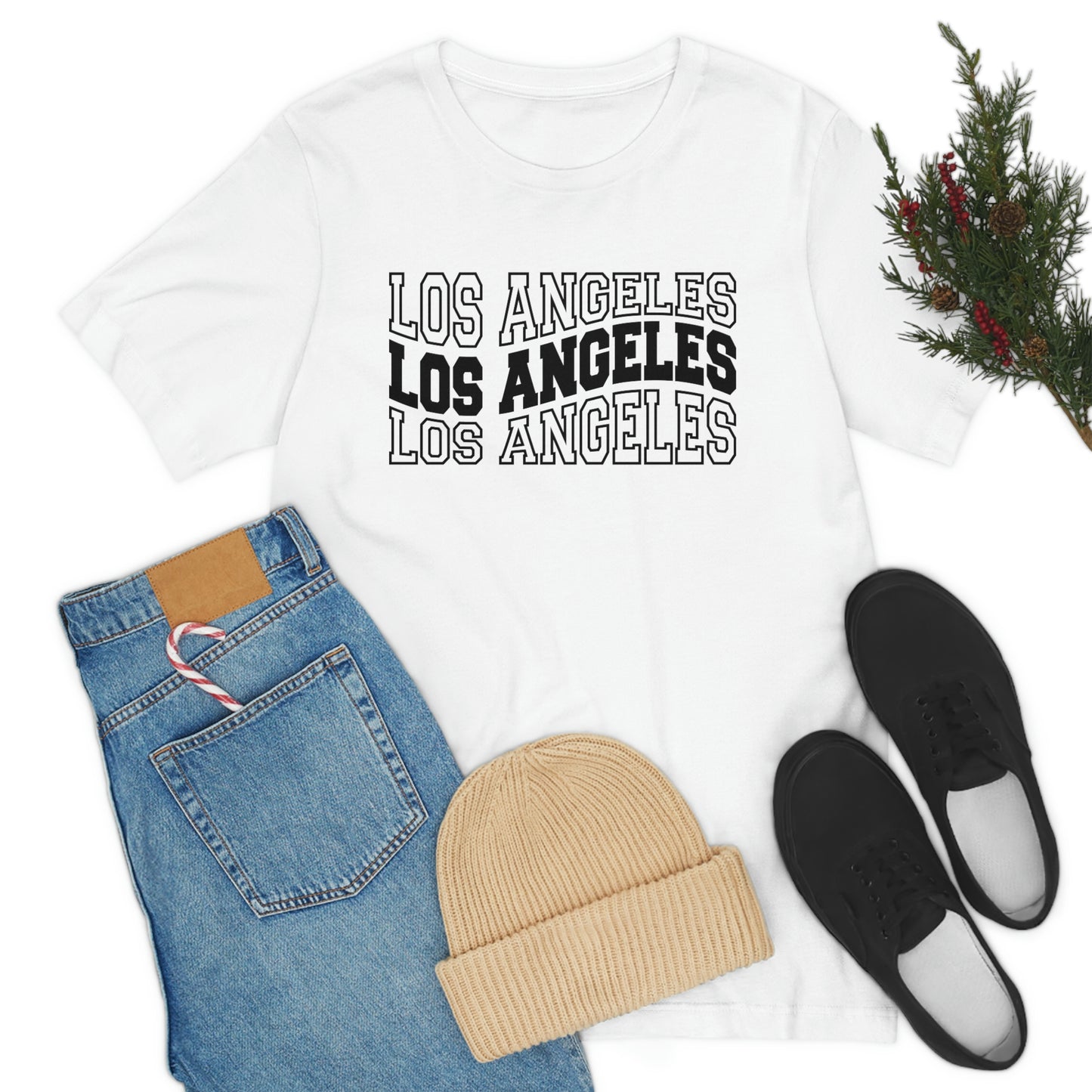 Los Angeles Varsity Letters Wavy Unisex Jersey Short Sleeve Tee Tshirt T-shirt