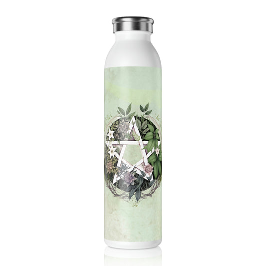 Flowers Pentagram Watercolor Slim Water Bottle