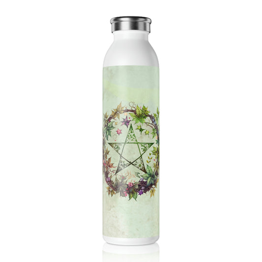 Flowers Pentagram Watercolor Slim Water Bottle