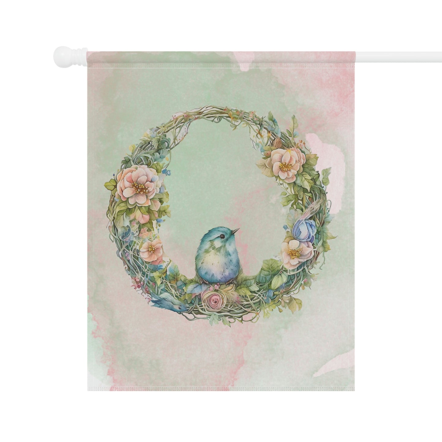 Bird in Wreath Watercolor Garden & House Banner