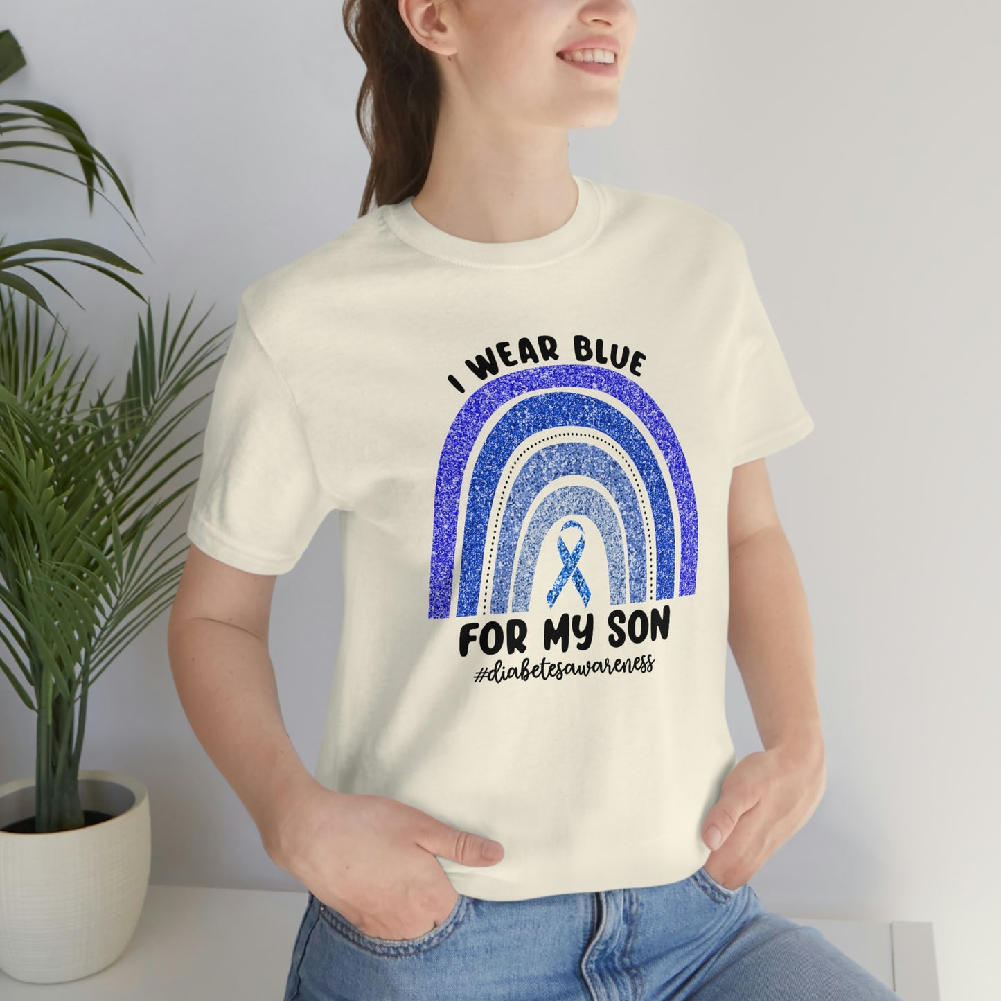 I Wear Blue For My Son Diabetes Awareness Print Unisex Jersey Short Sleeve Tee