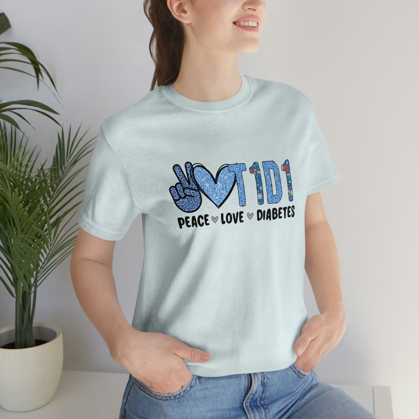 Peace Love T1D1 Diabetes Awareness Print Unisex Jersey Short Sleeve Tee