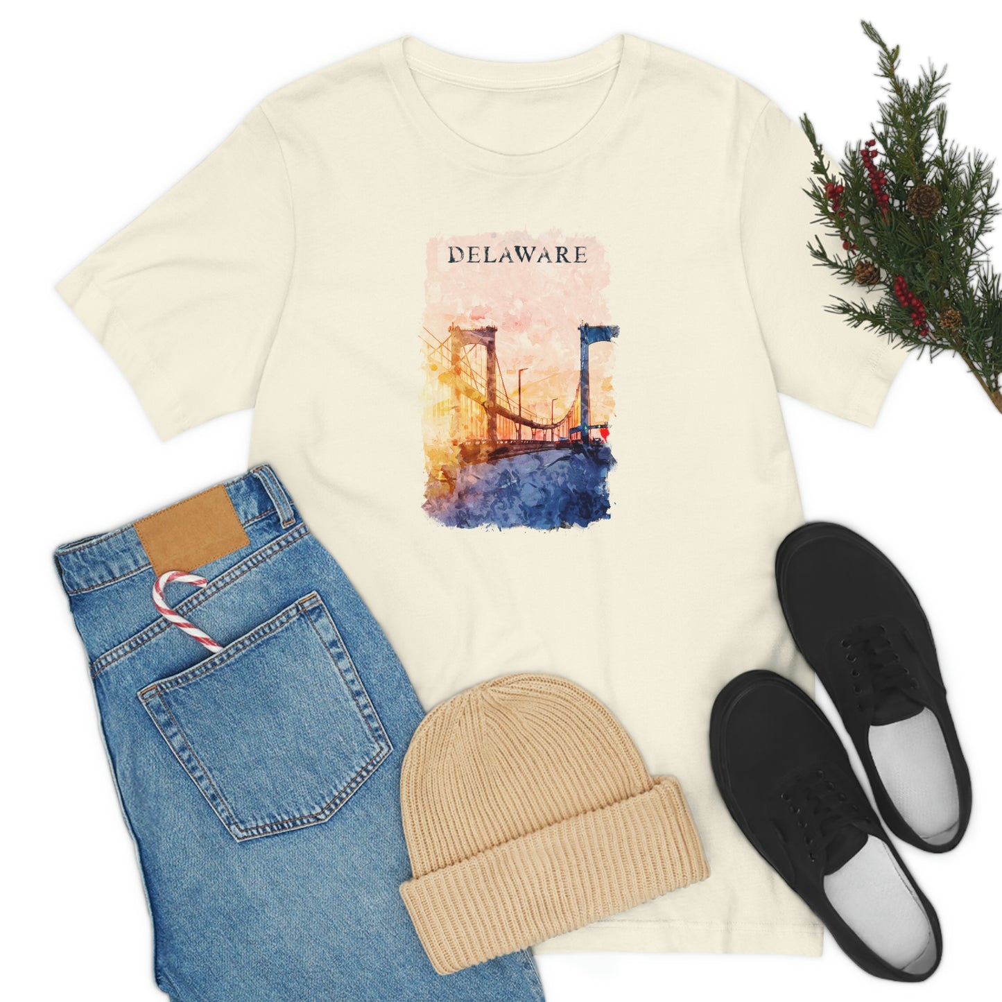 Delaware Memorial Bridge Watercolor Short Sleeve T-shirt
