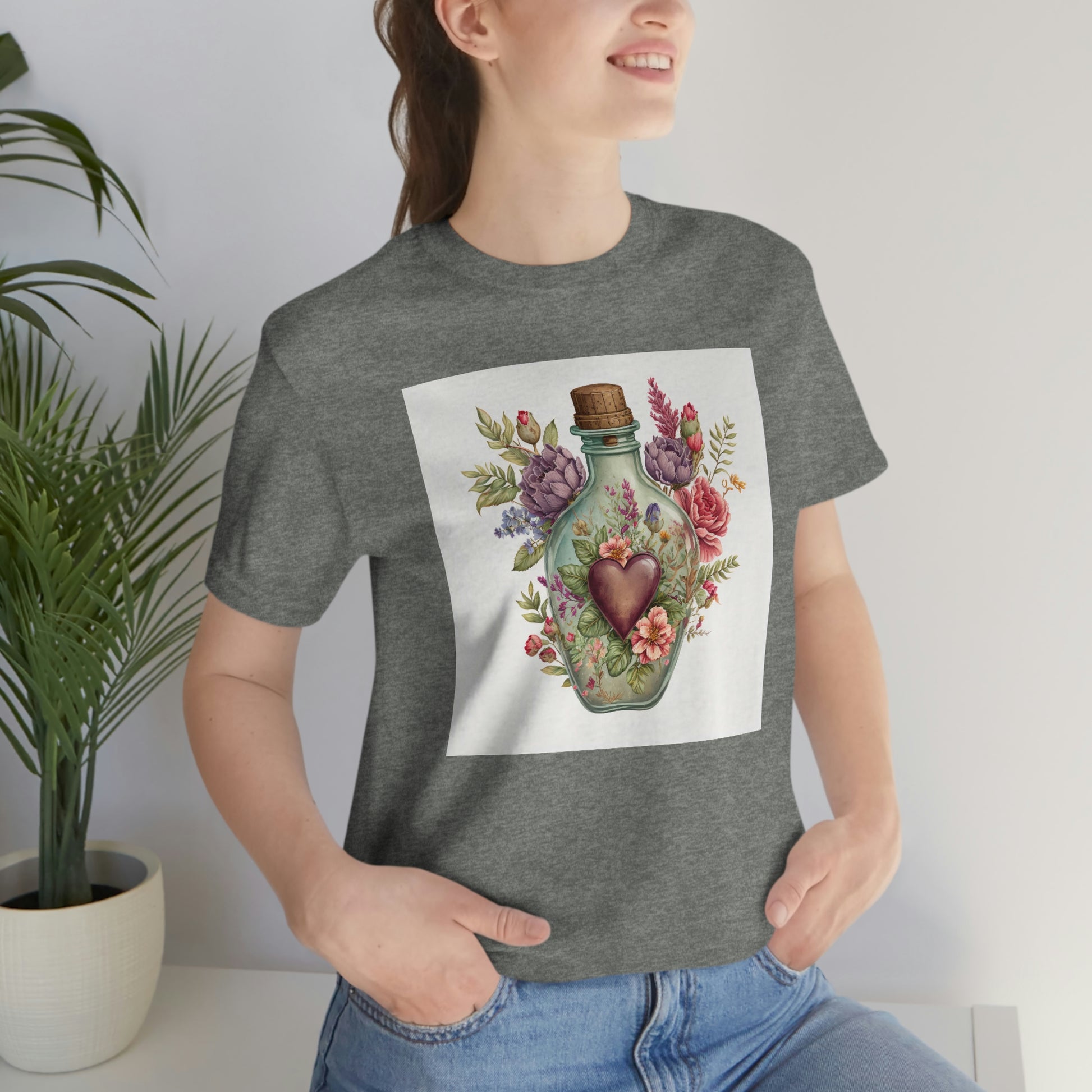 Vintage Bottle Floral Unisex Jersey Short Sleeve Tee