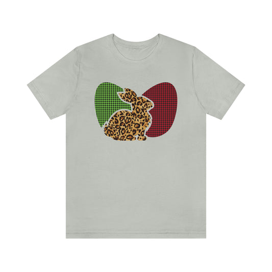 Leopard Print Plaid Eggs Easter Spring Print Unisex Jersey Short Sleeve Tee