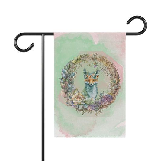 Fox in Wreath  Watercolor Garden & House Banner