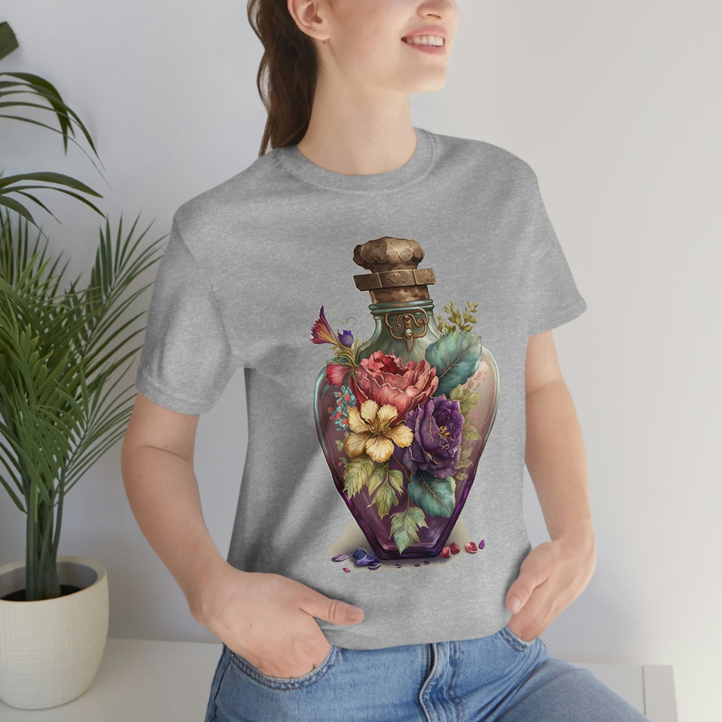 Vintage Bottle Floral Unisex Jersey Short Sleeve Tee