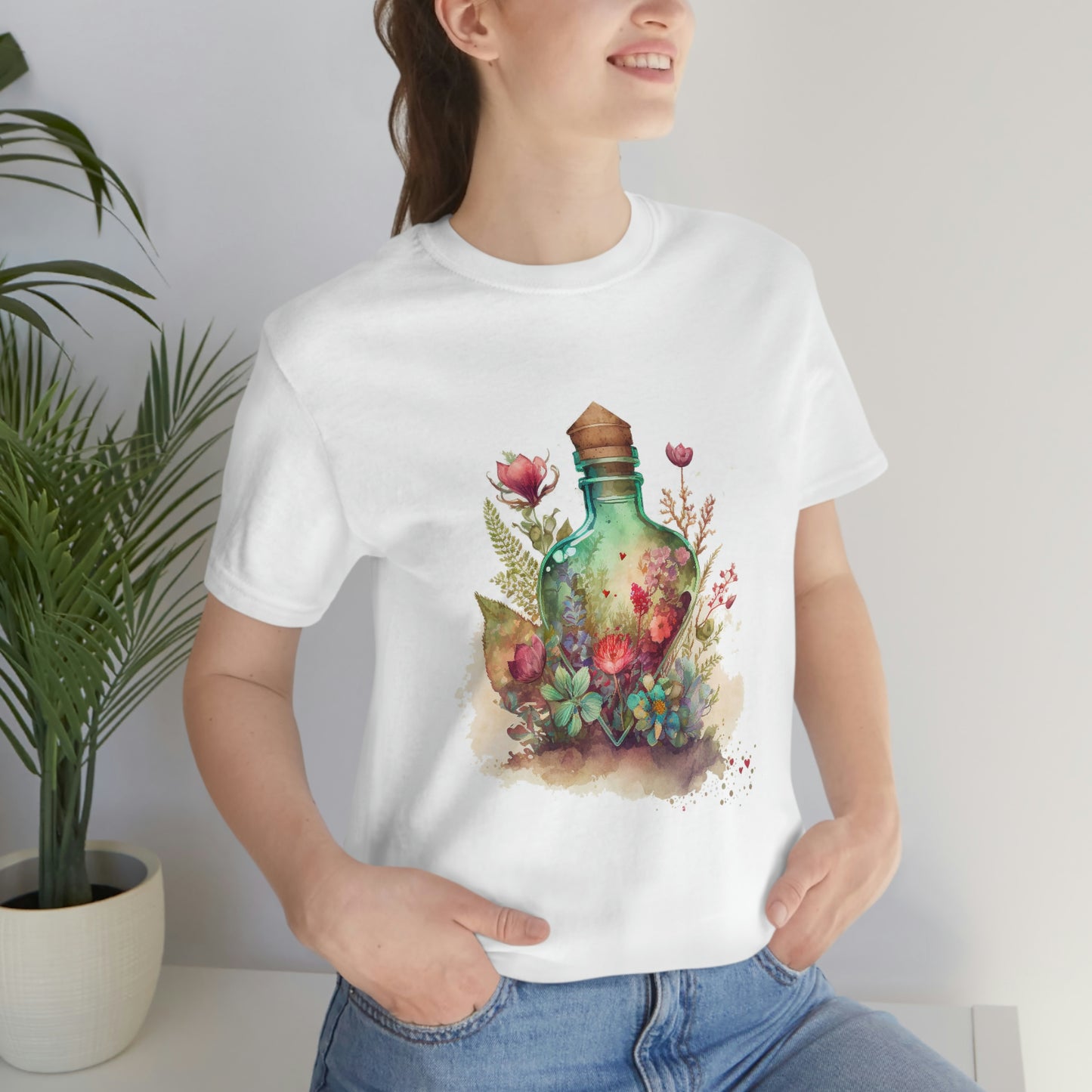 Vintage Bottle Floral Unisex Jersey Short Sleeve Tee