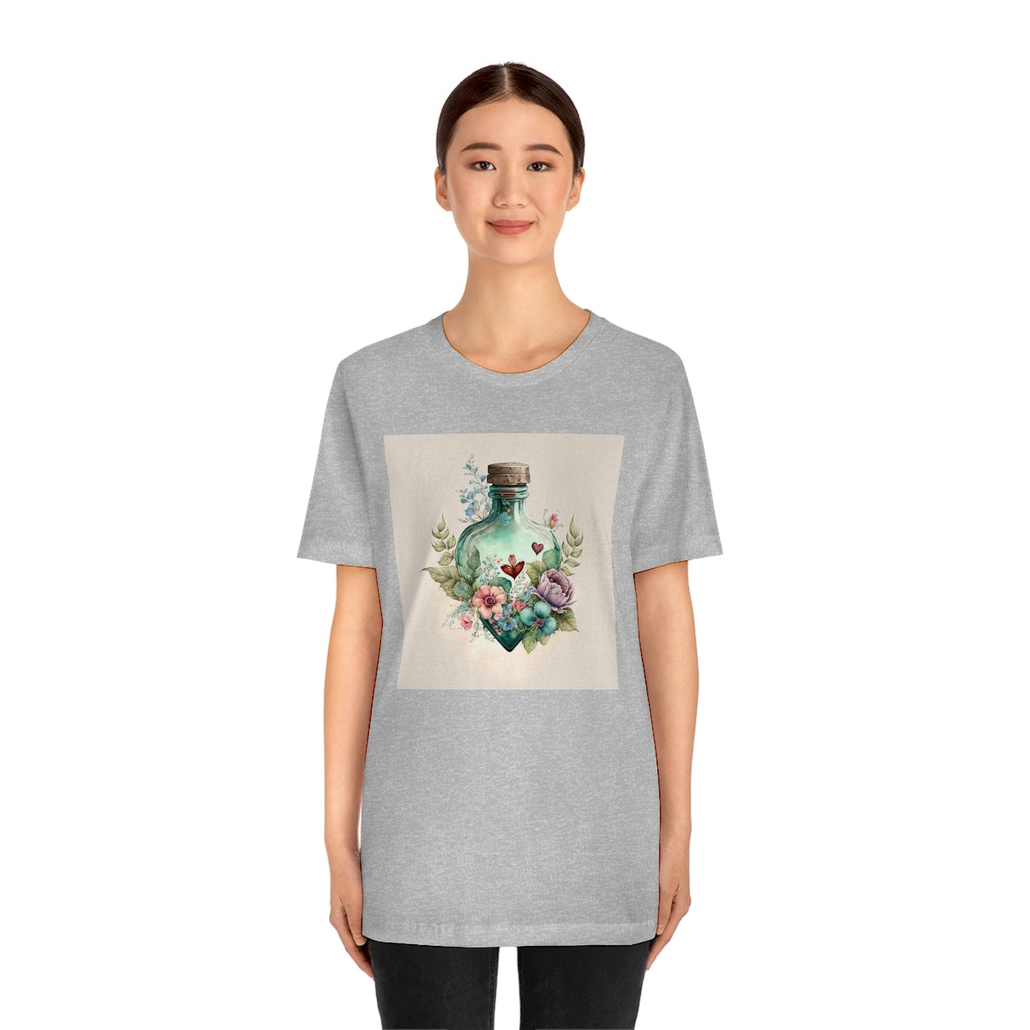 Vintage Bottle Floral Unisex Jersey Short Sleeve Tee