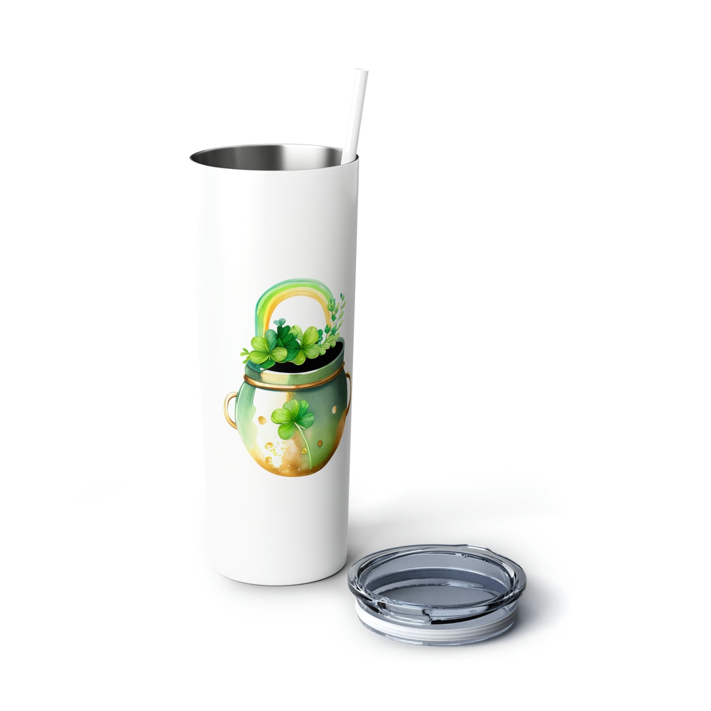 St. Patrick's Day Pot of Gold Skinny Steel Tumbler with Straw, 20oz