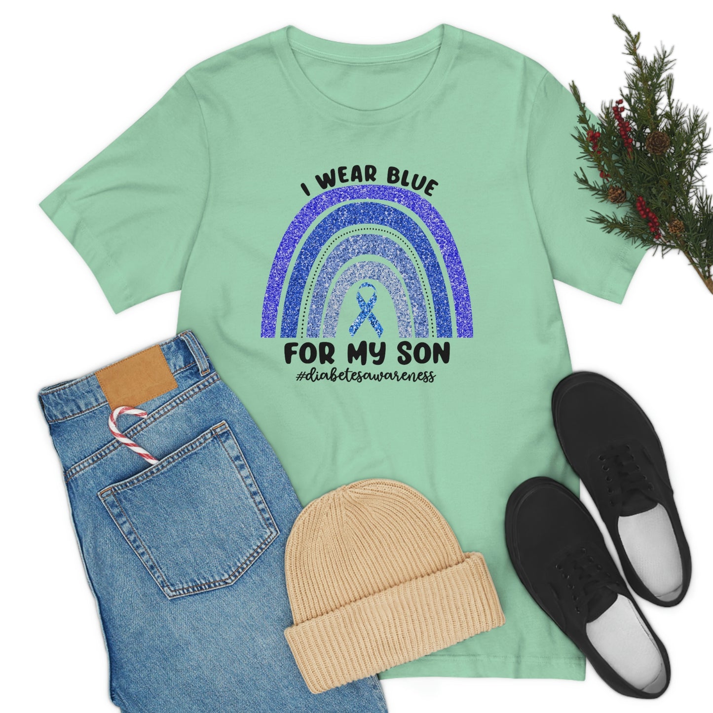 I Wear Blue For My Son Diabetes Awareness Print Unisex Jersey Short Sleeve Tee