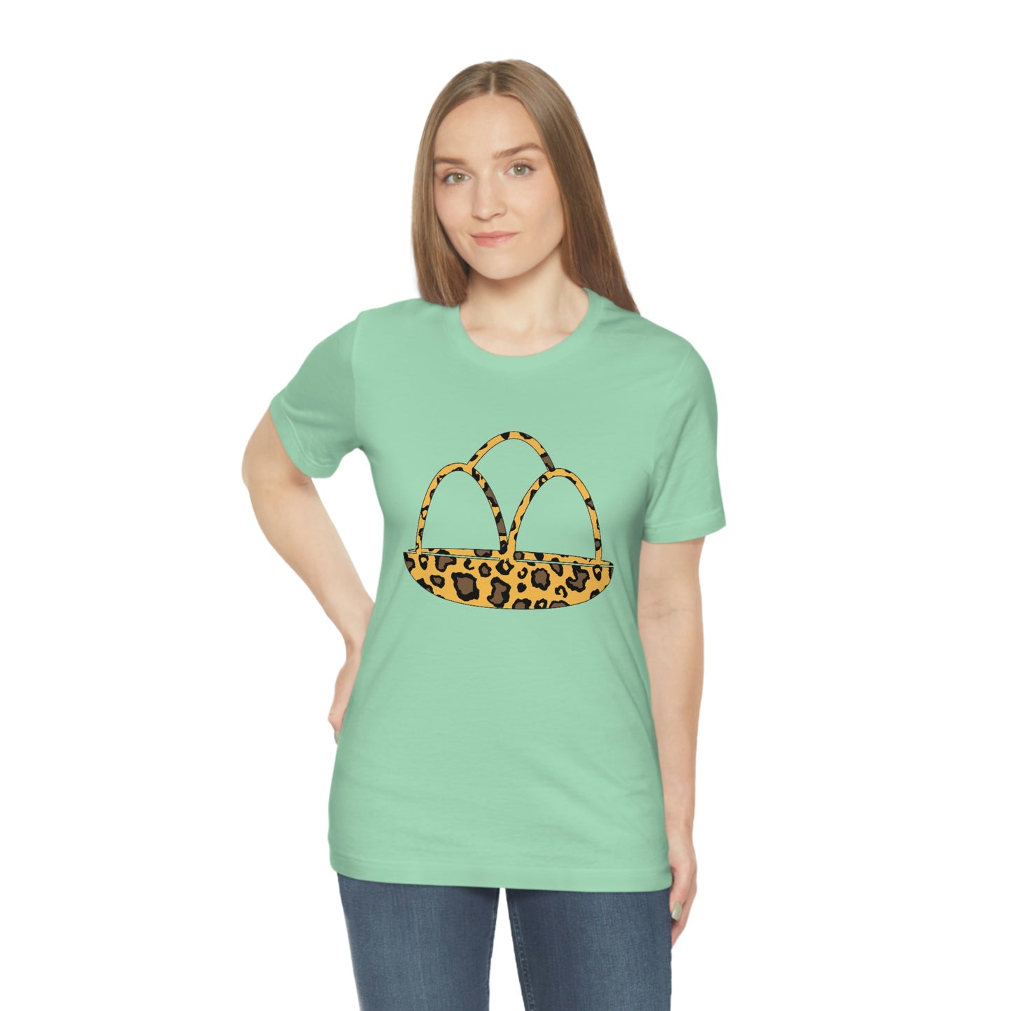 Leopard Print Egg Basket Spring Easter Unisex Jersey Short Sleeve Tee