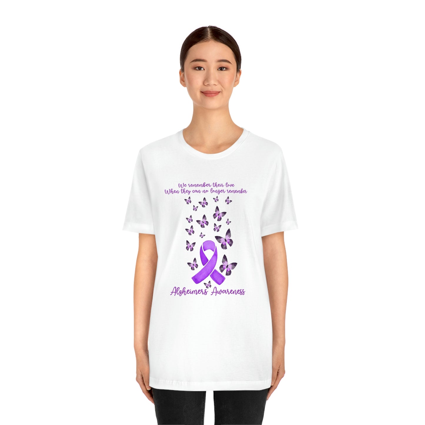 We Remember Their Love When They Can No Longer Remember Alzheimer's Awareness Print Unisex Jersey Short Sleeve Tee