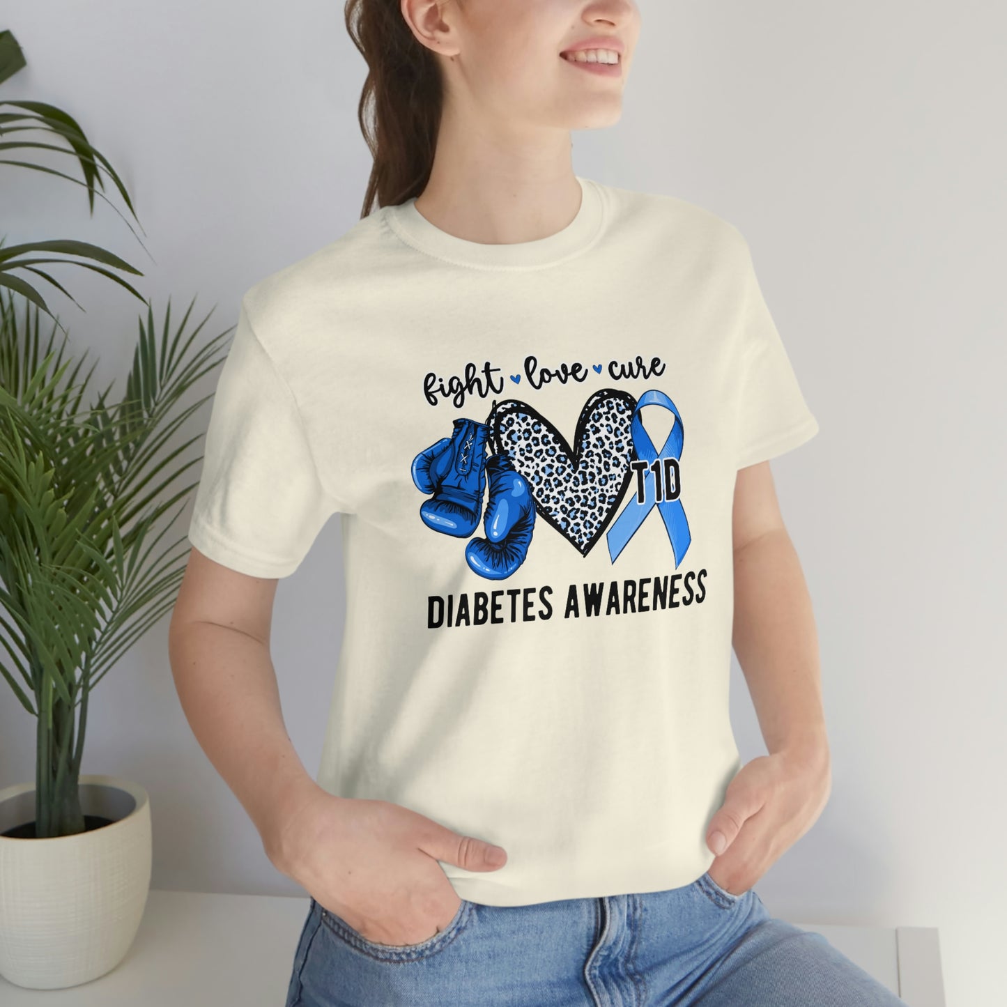 Fight Love Cure T1D Diabetes Awareness Print Unisex Jersey Short Sleeve Tee