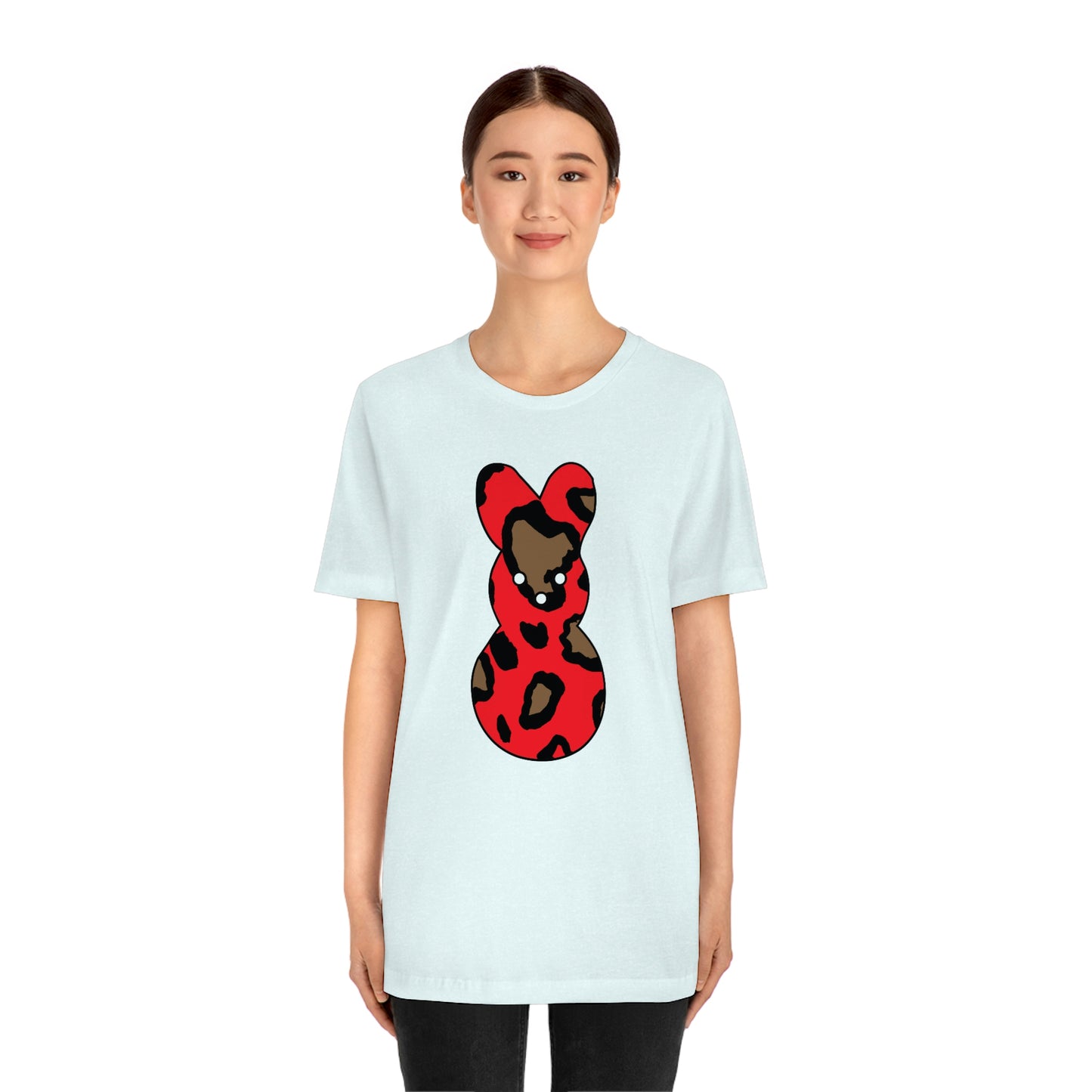 Red Leopard Print Bunny Easter Spring Print Unisex Jersey Short Sleeve Tee
