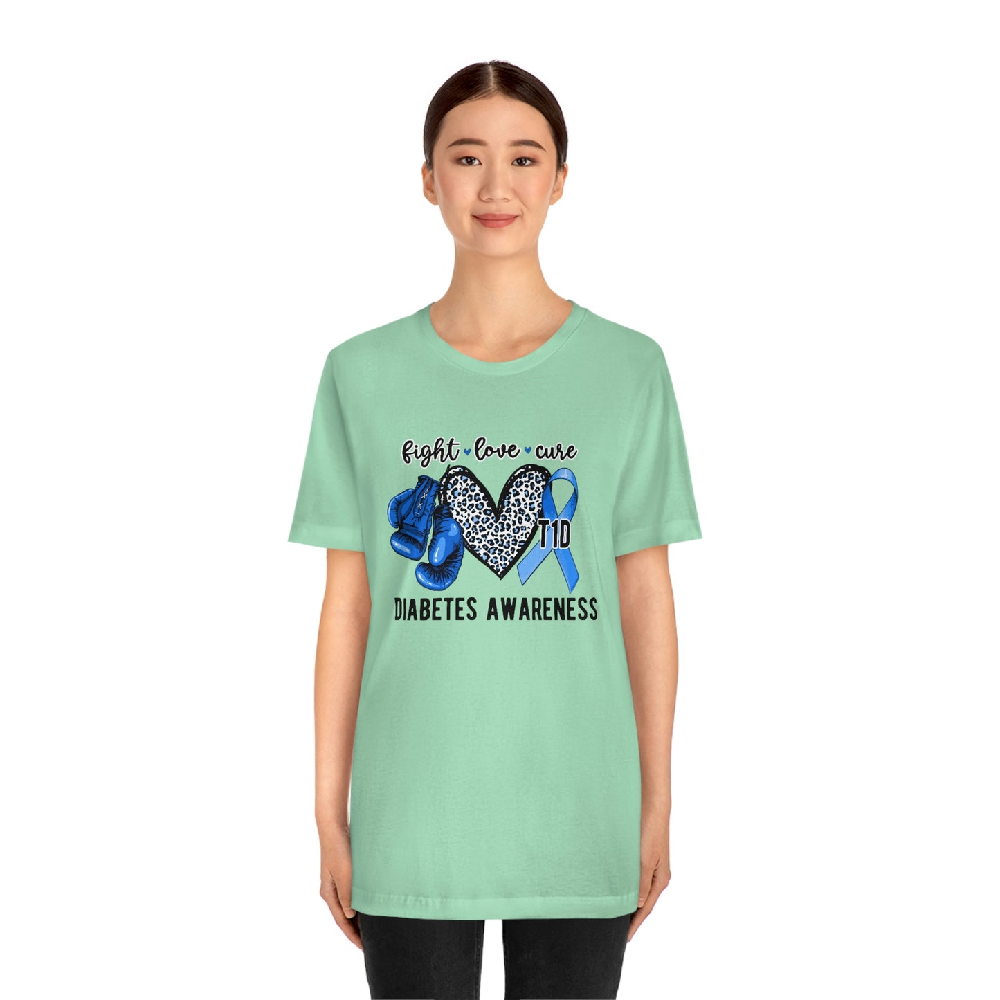 Fight Love Cure T1D Diabetes Awareness Print Unisex Jersey Short Sleeve Tee