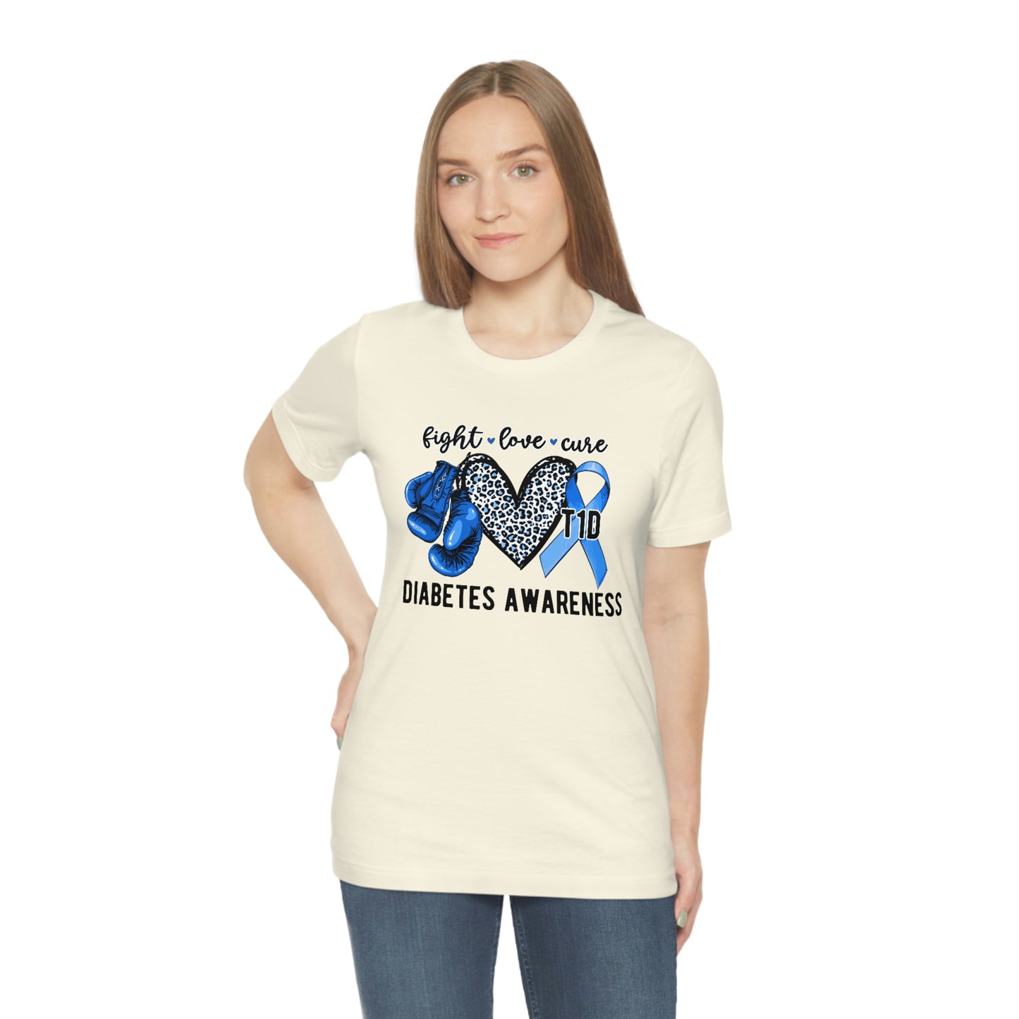 Fight Love Cure T1D Diabetes Awareness Print Unisex Jersey Short Sleeve Tee