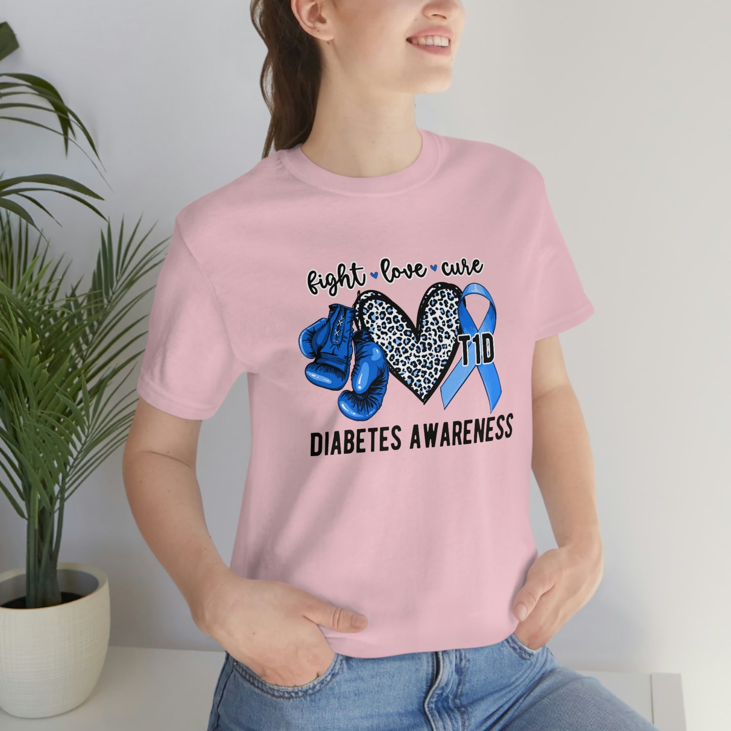 Fight Love Cure T1D Diabetes Awareness Print Unisex Jersey Short Sleeve Tee