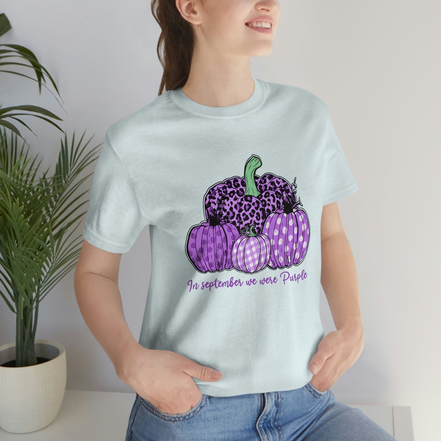 In September We Wear Purple Alzheimer's Print Unisex Jersey Short Sleeve Tee