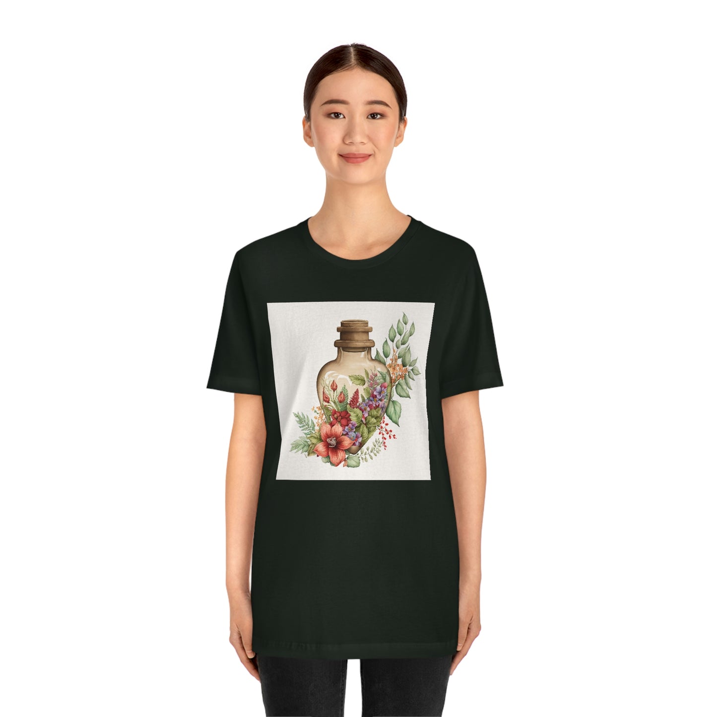 Vintage Bottle Floral Unisex Jersey Short Sleeve Tee