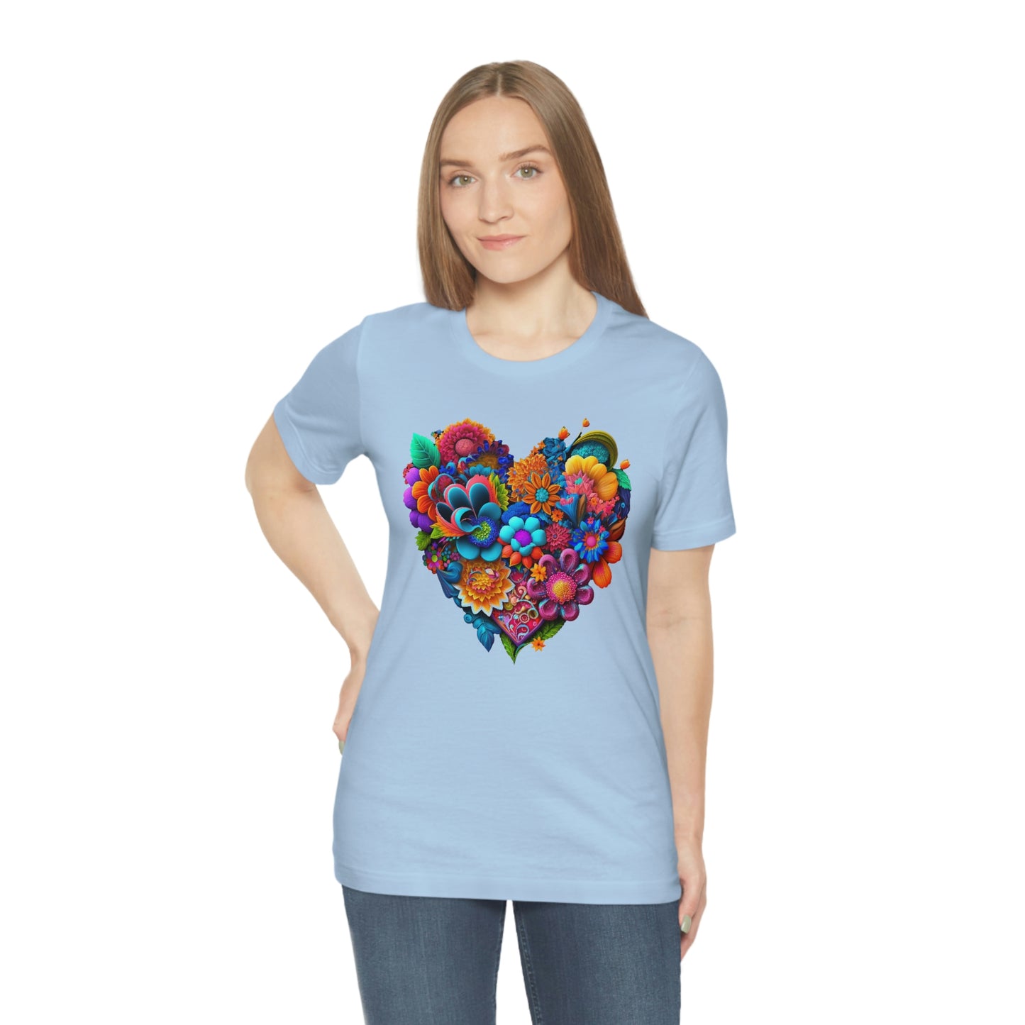 Bright Floral Heart Unisex Jersey Short Sleeve Tee