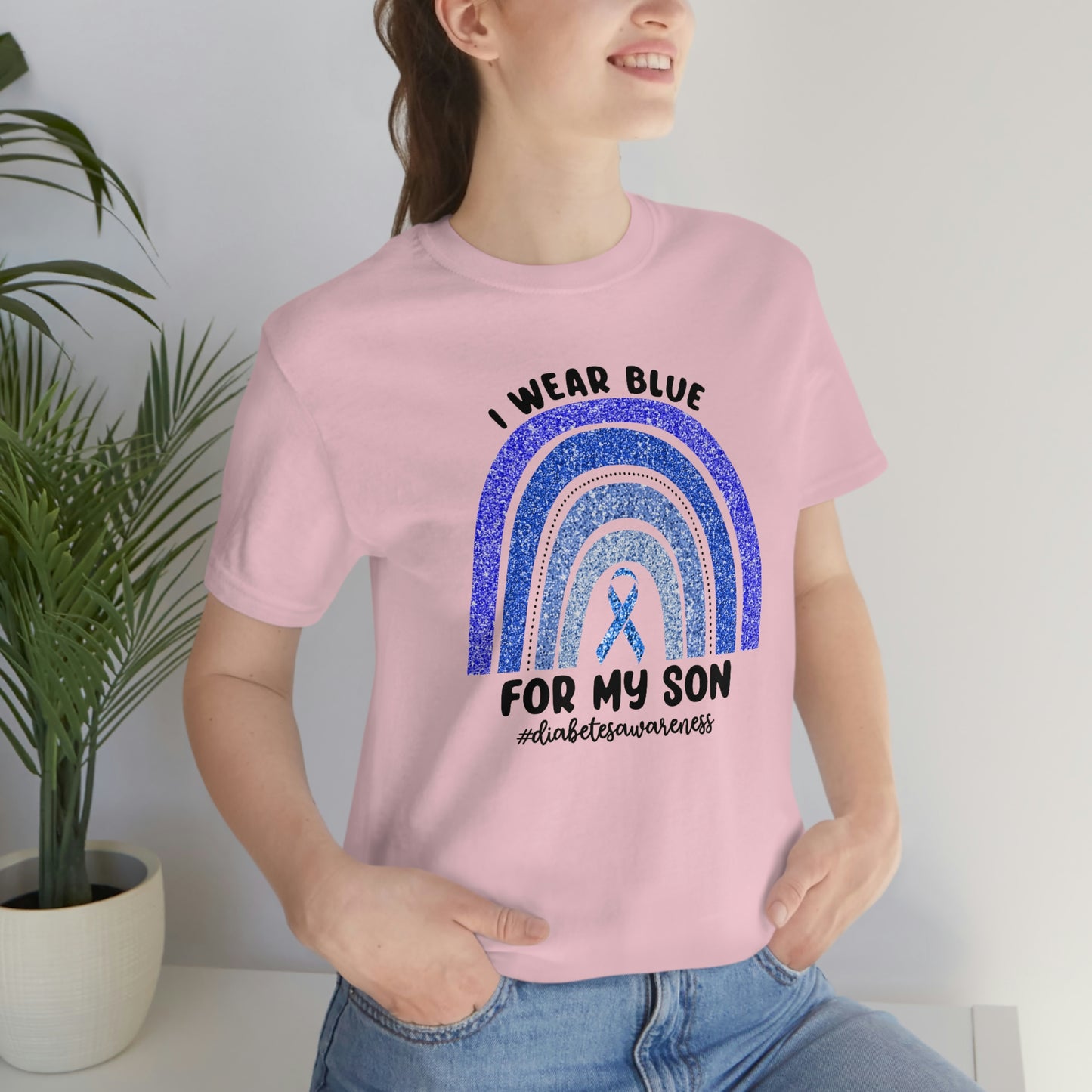 I Wear Blue For My Son Diabetes Awareness Print Unisex Jersey Short Sleeve Tee