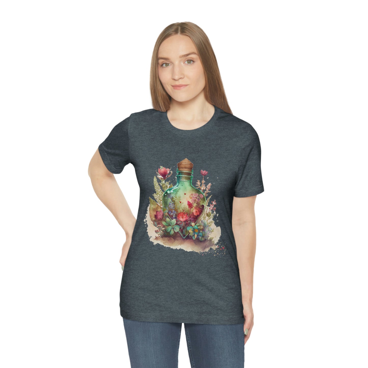 Vintage Bottle Floral Unisex Jersey Short Sleeve Tee