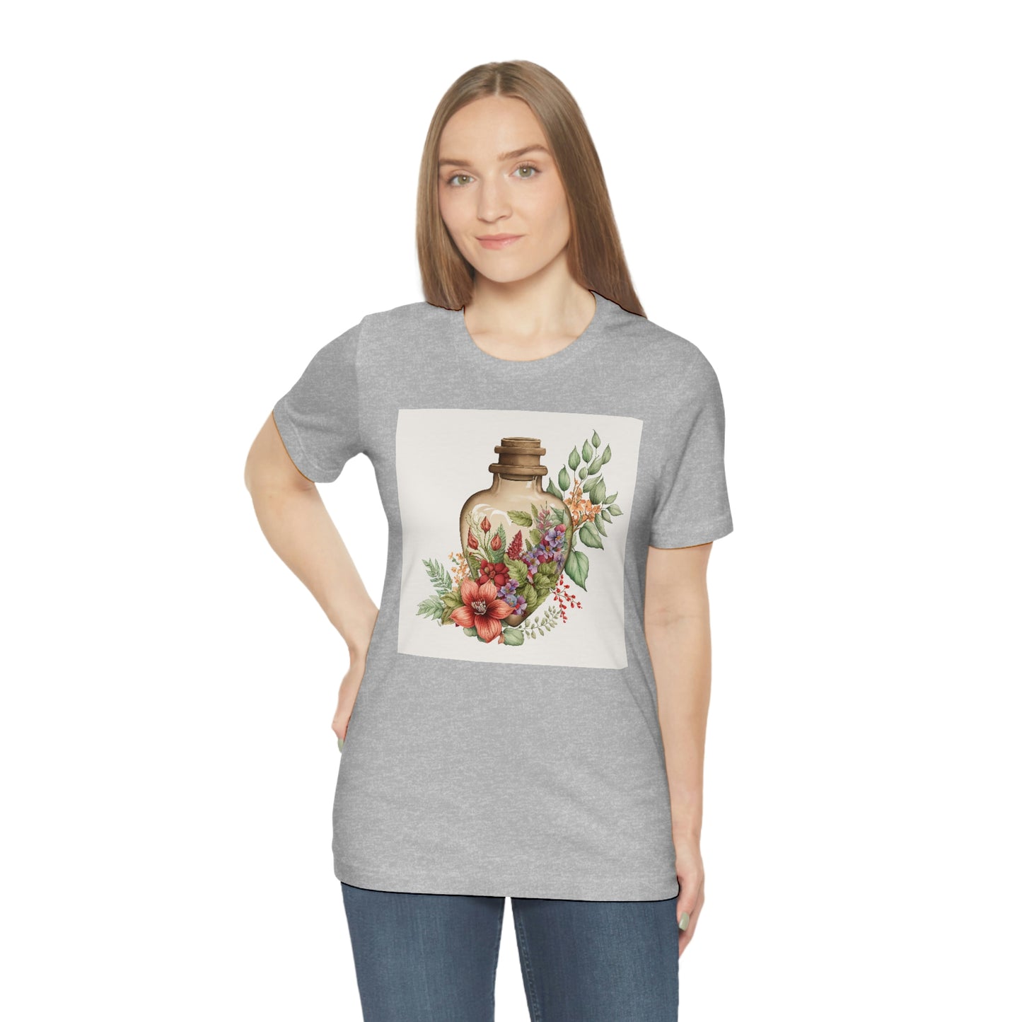 Vintage Bottle Floral Unisex Jersey Short Sleeve Tee