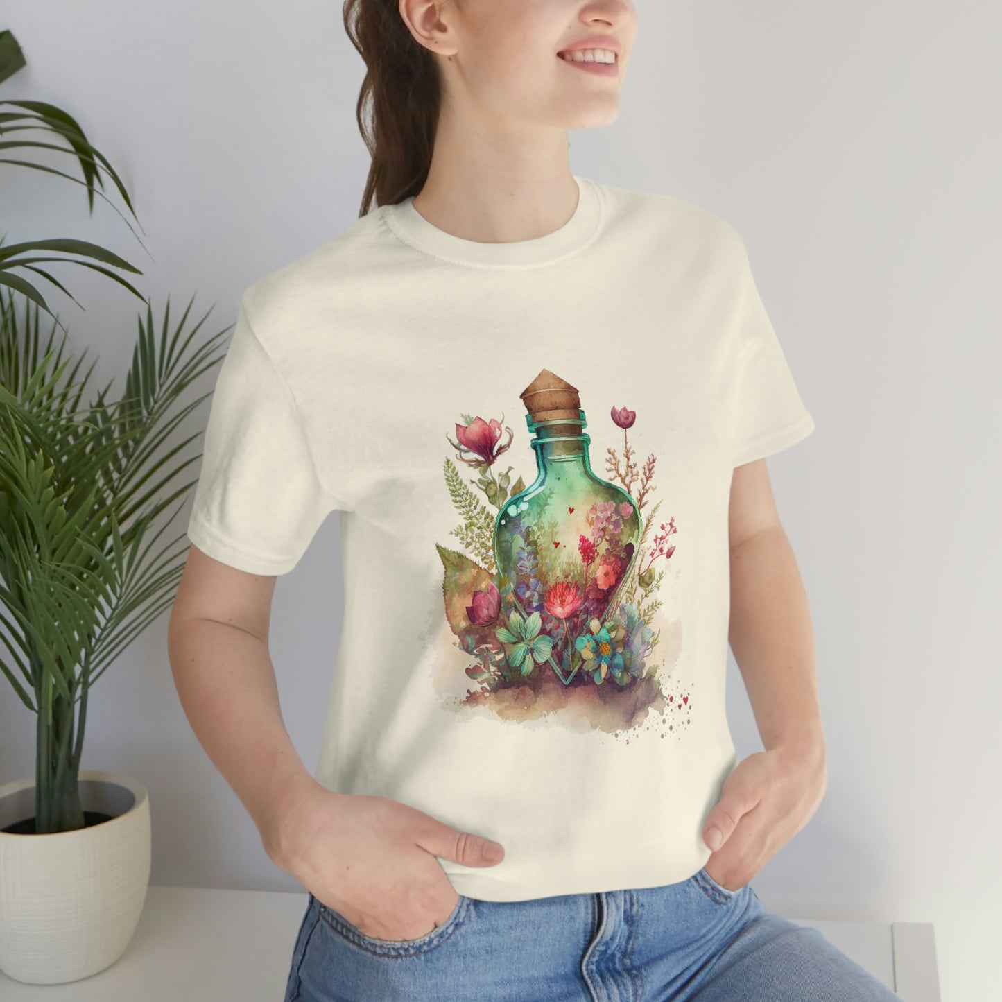 Vintage Bottle Floral Unisex Jersey Short Sleeve Tee