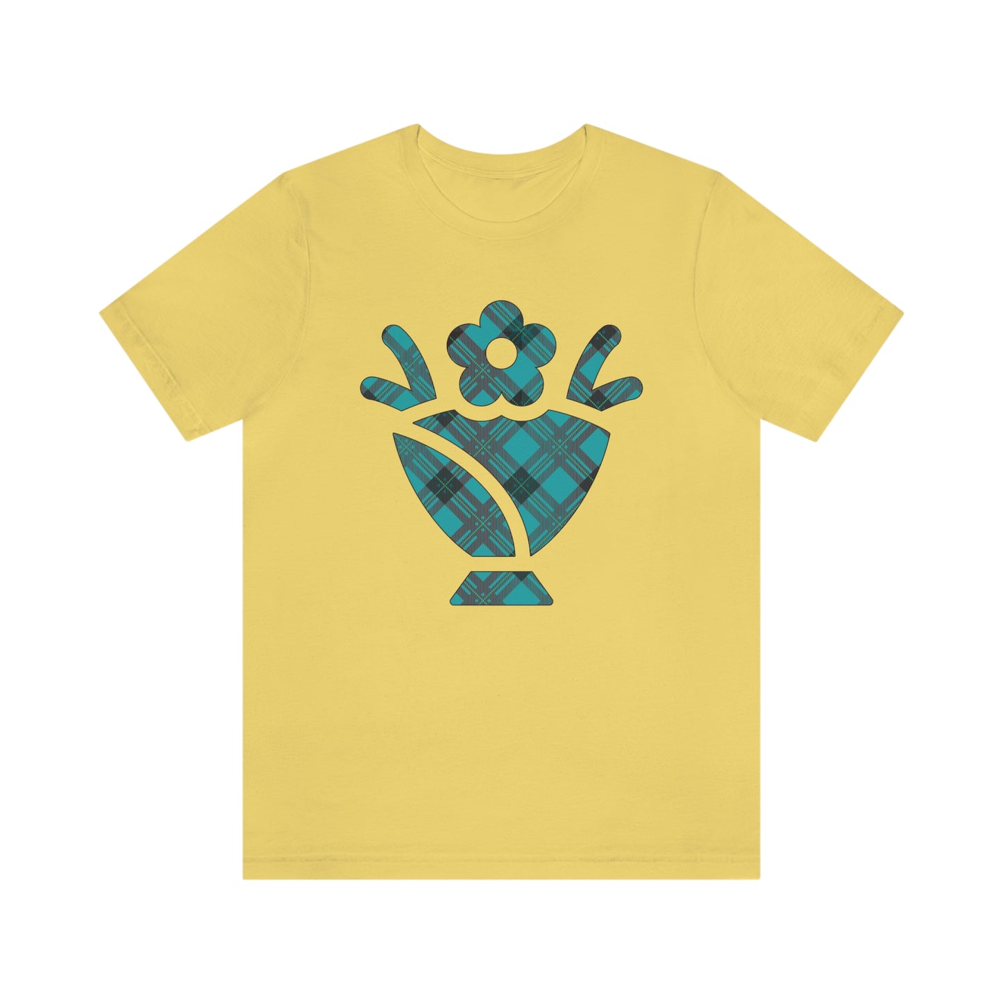 Blue Plaid Egg Basket Flowers Unisex Jersey Short Sleeve Tee