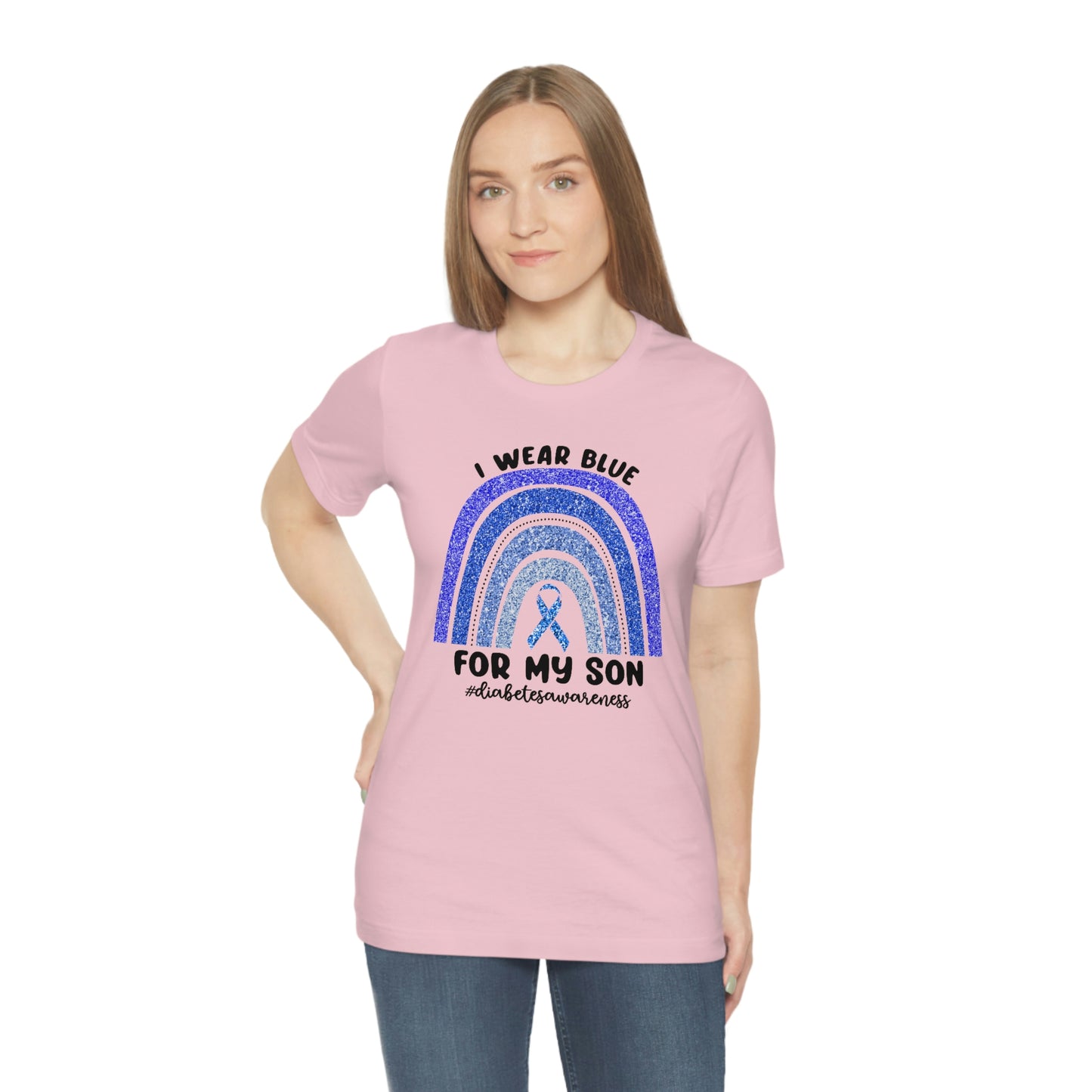 I Wear Blue For My Son Diabetes Awareness Print Unisex Jersey Short Sleeve Tee