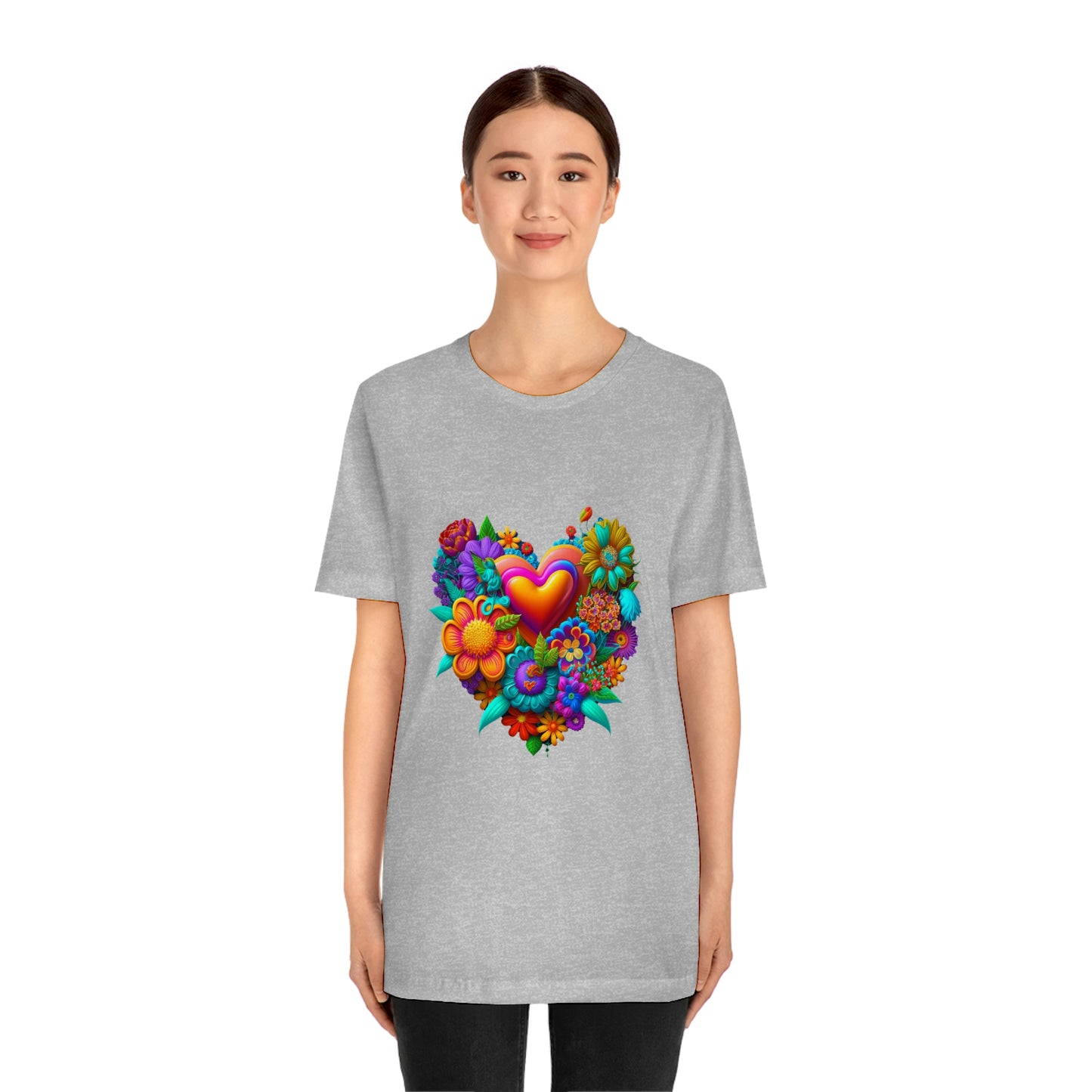 Bright Floral Heart Unisex Jersey Short Sleeve Tee