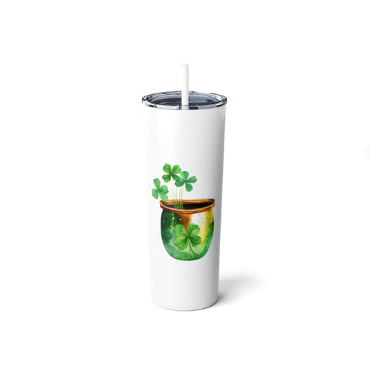 St. Patrick's Day Pot of Gold Skinny Steel Tumbler with Straw, 20oz