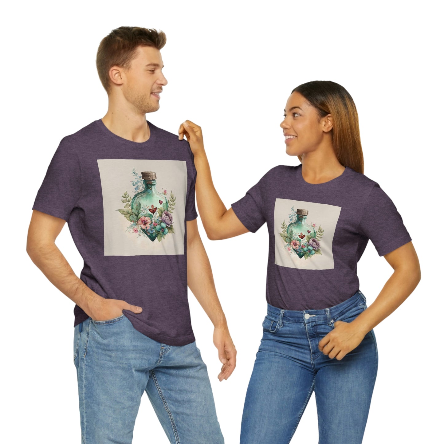 Vintage Bottle Floral Unisex Jersey Short Sleeve Tee