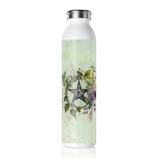 Flowers Pentagram Watercolor Slim Water Bottle