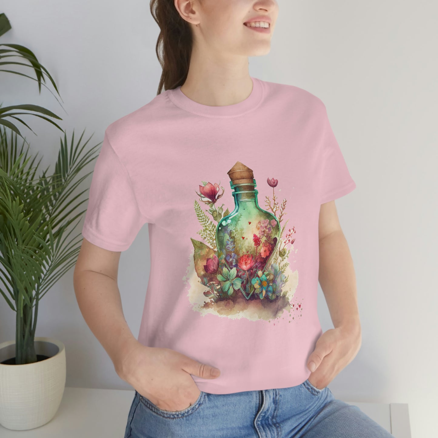 Vintage Bottle Floral Unisex Jersey Short Sleeve Tee
