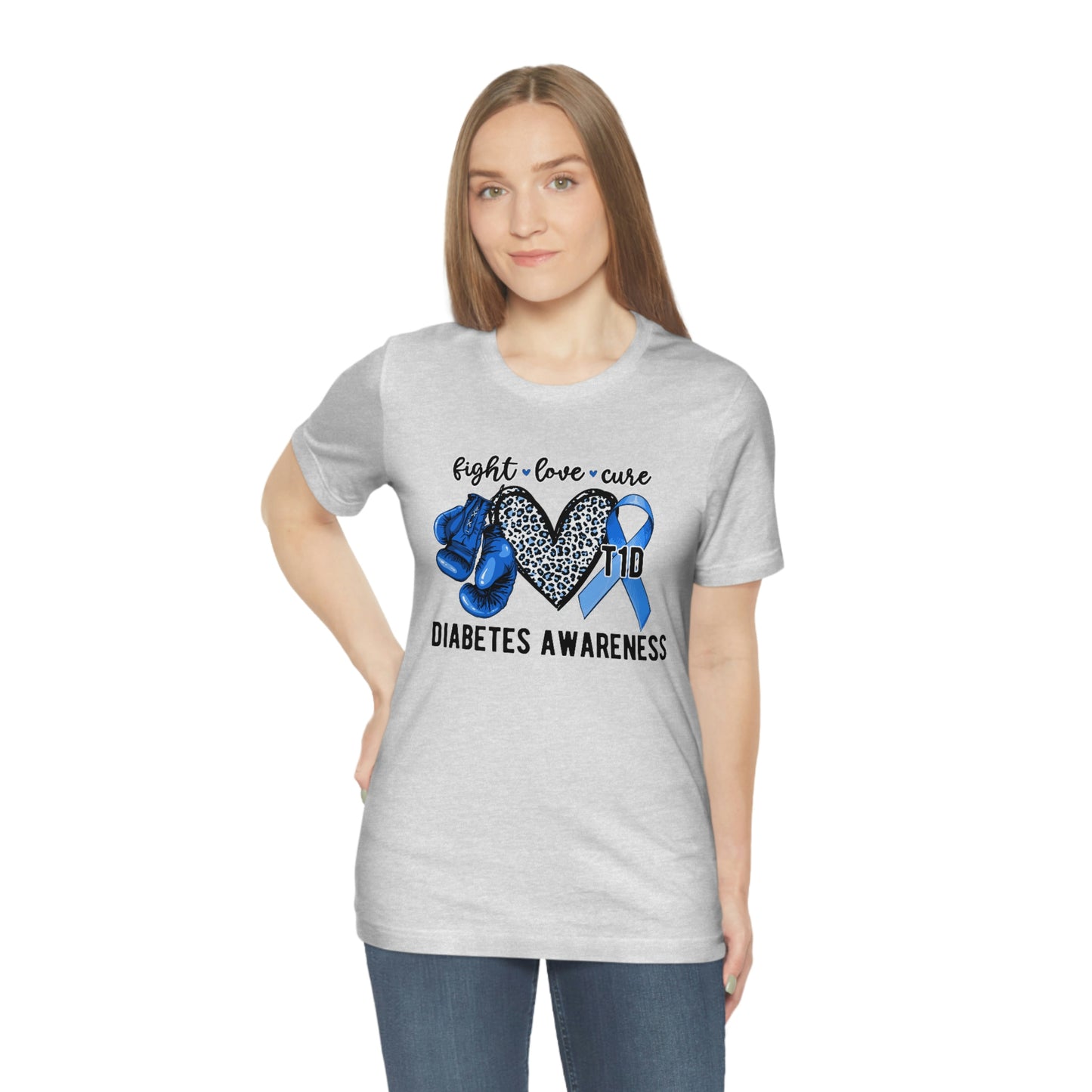 Fight Love Cure T1D Diabetes Awareness Print Unisex Jersey Short Sleeve Tee