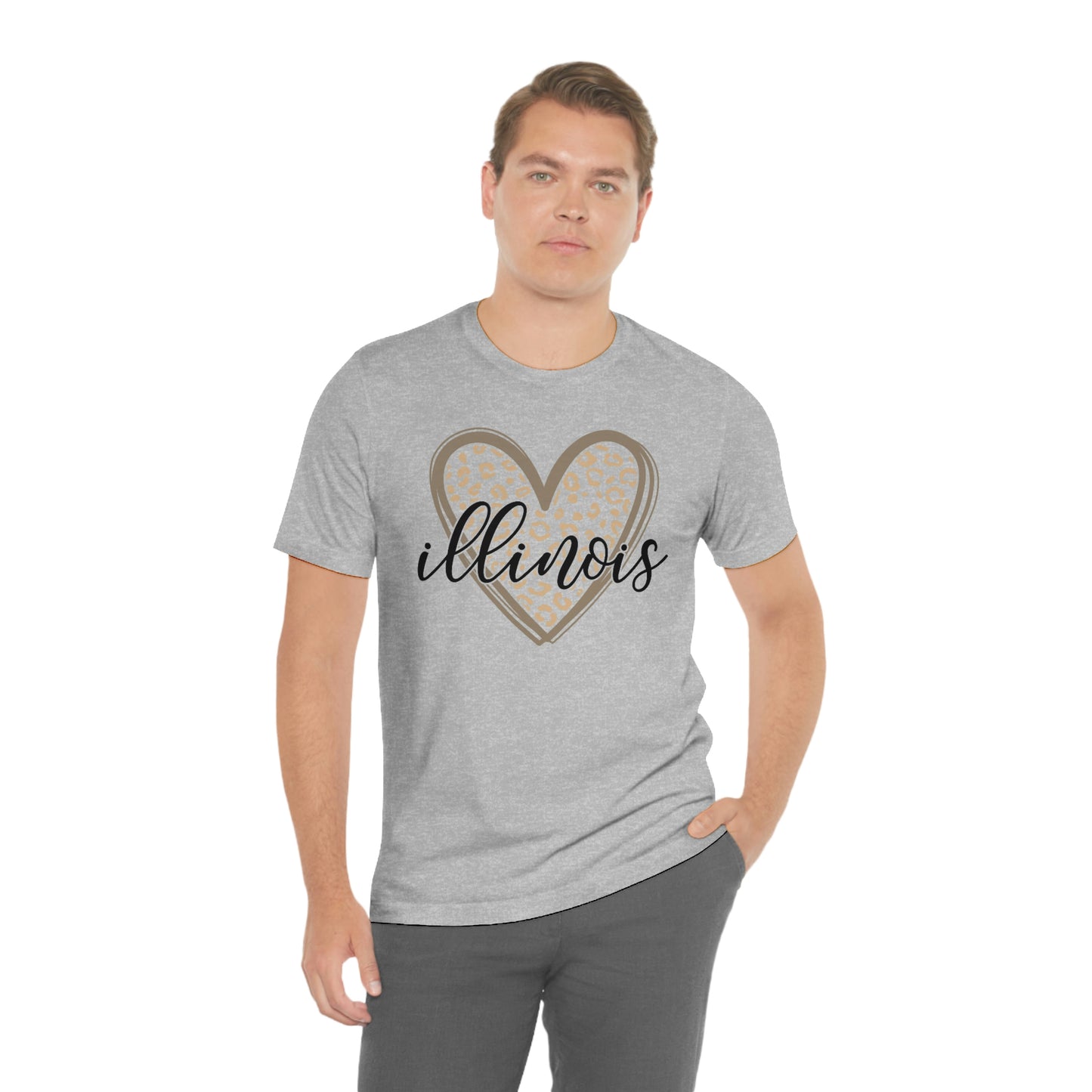 Illinois Gold Leopard Heart Black Script Short Sleeve T-shirt