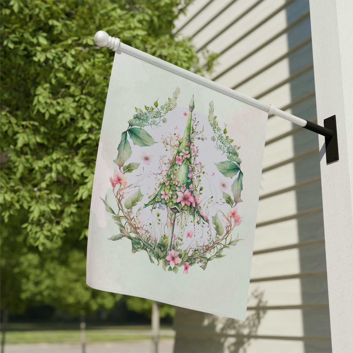 Spring Flower Topiary Watercolor Garden & House Banner