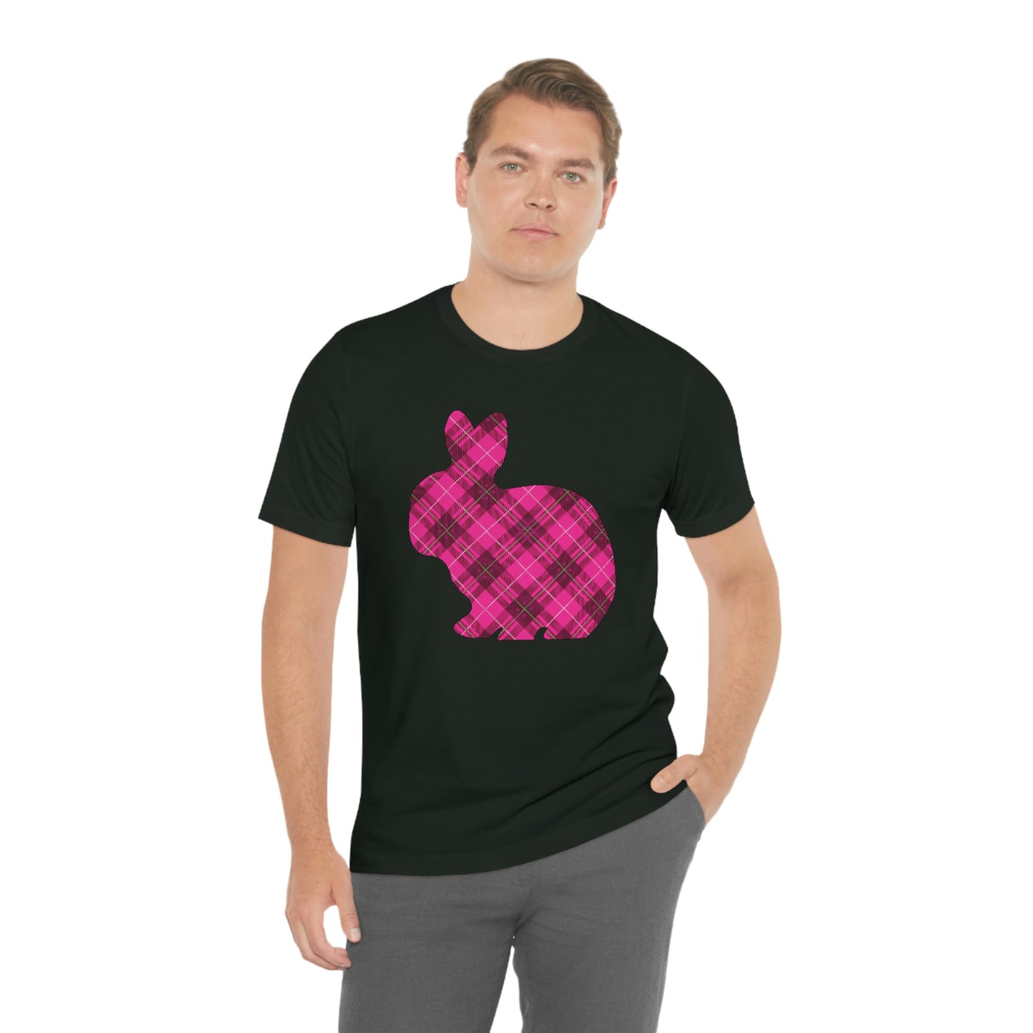 Pink Plaid Bunny Spring Easter Unisex Jersey Short Sleeve Tee
