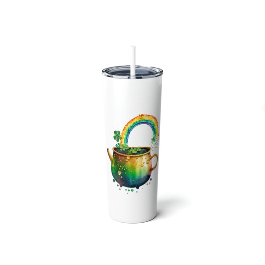 St. Patrick's Day Pot of Gold Skinny Steel Tumbler with Straw, 20oz