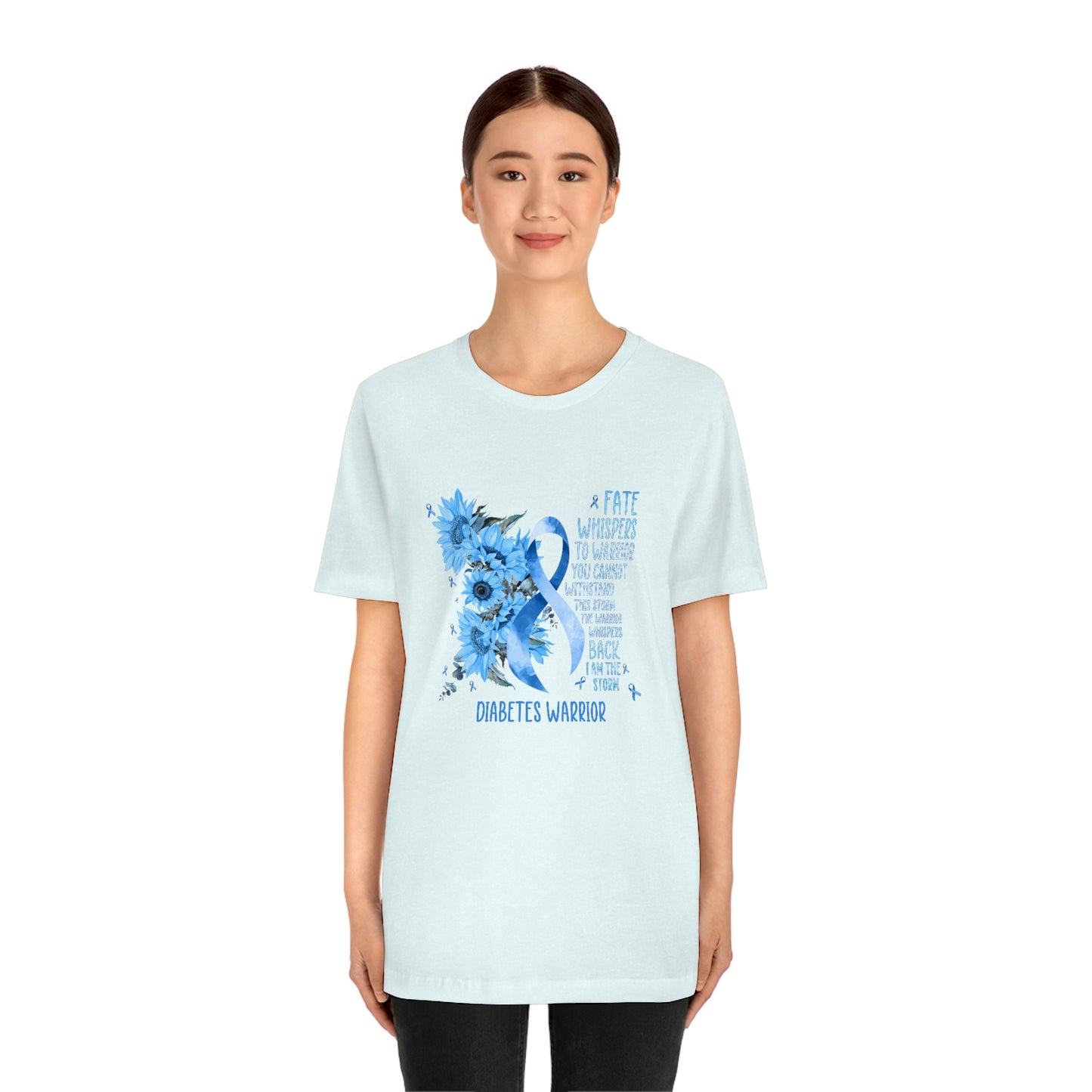 Fate Whispers to the Warrior Diabetes Awareness Print Unisex Jersey Short Sleeve Tee