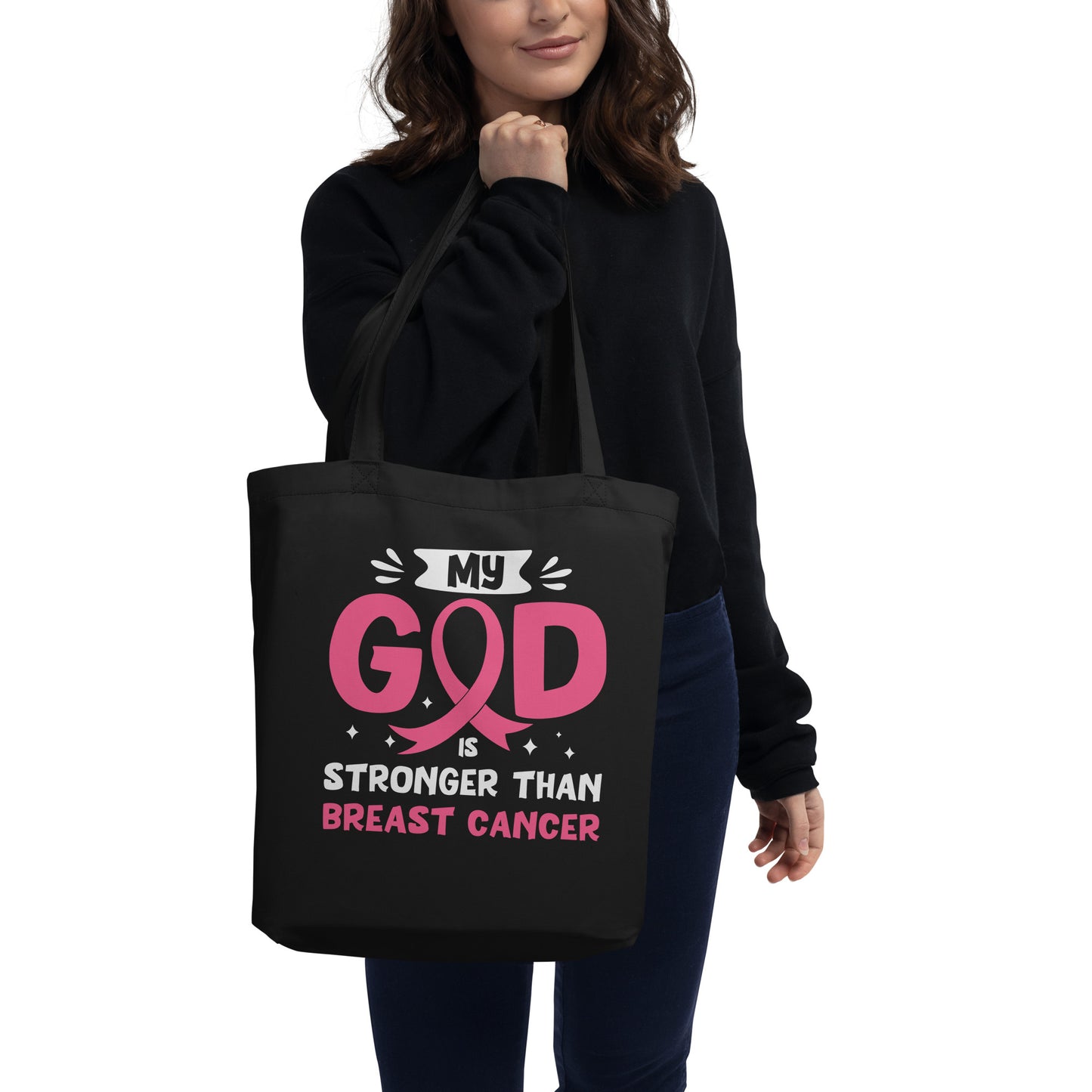 God is Stronger Than Breast Cancer Eco Tote Bag