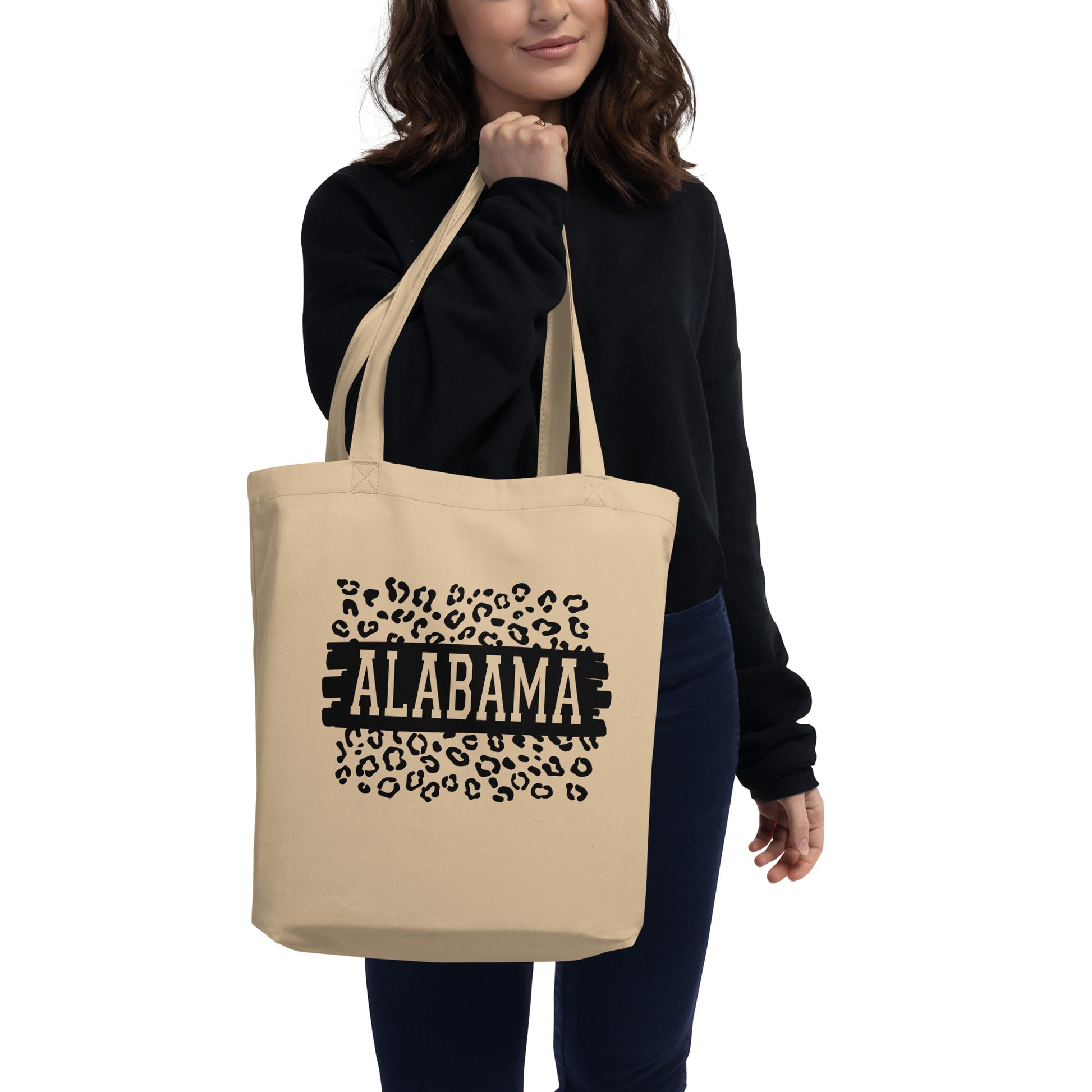 Alabama Black on Leopard Eco Tote Bag