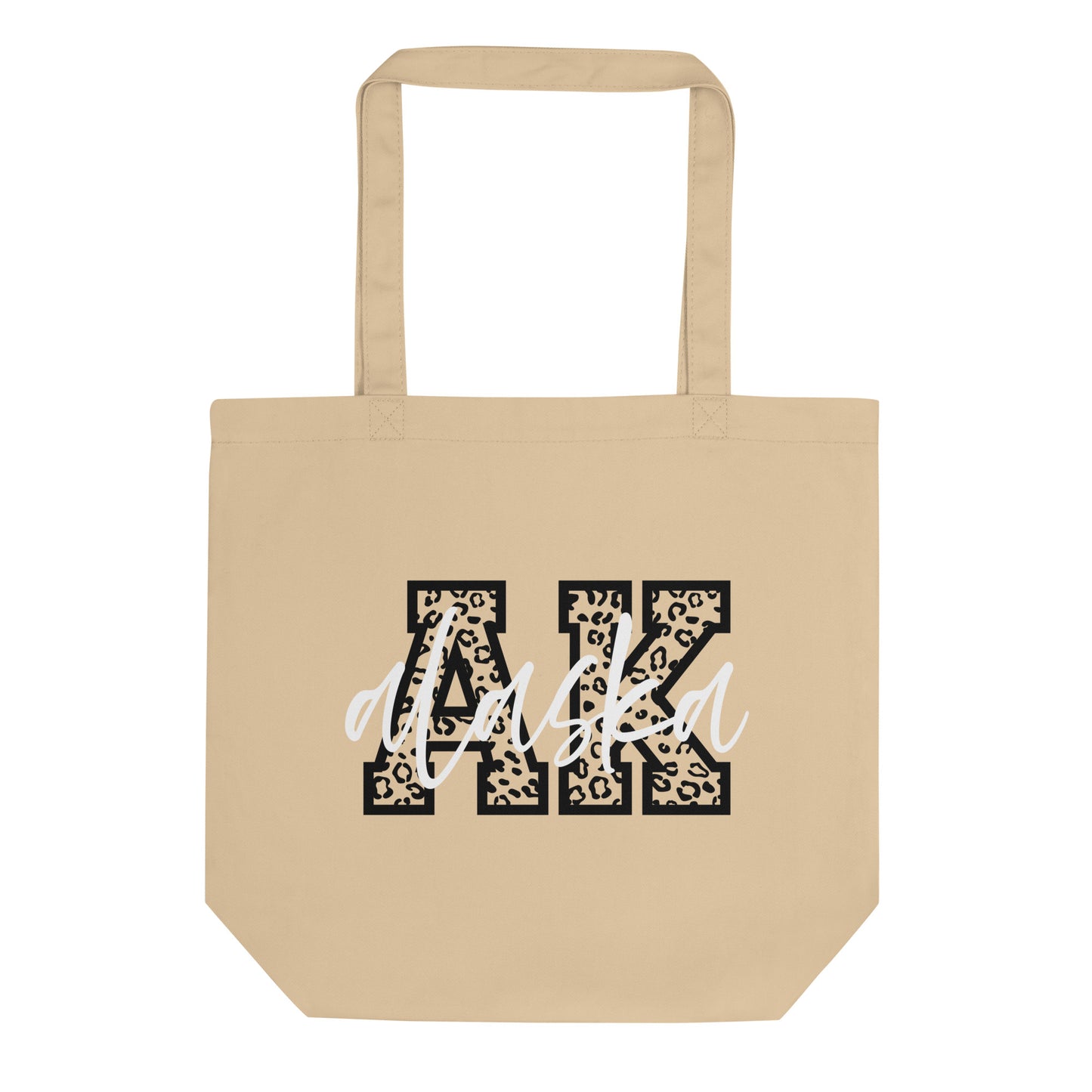 Alaska AK Leopard Print White Script Eco Tote Bag