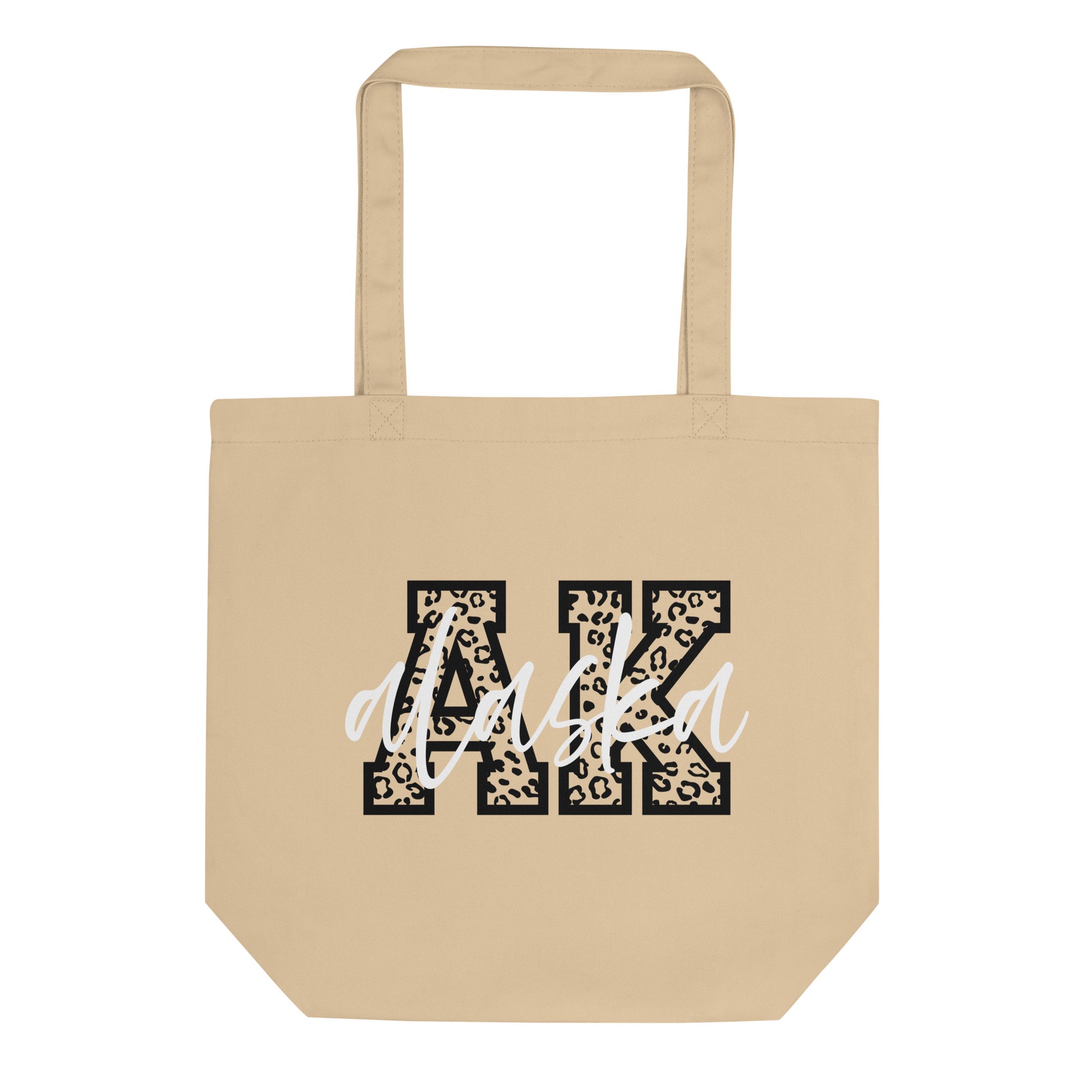 Alaska AK Leopard Print White Script Eco Tote Bag
