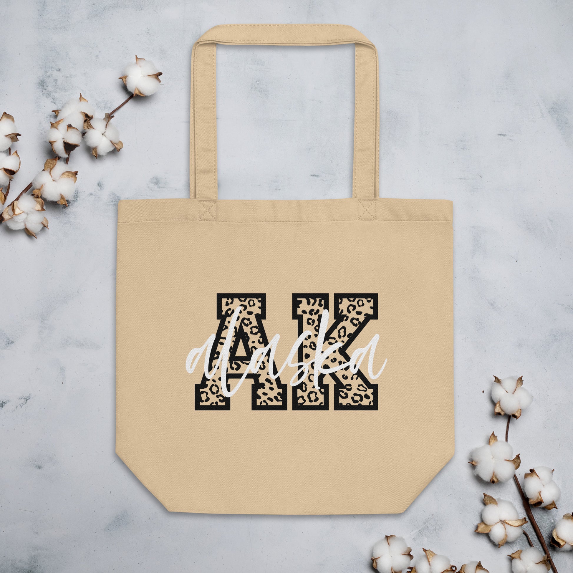 Alaska AK Leopard Print White Script Eco Tote Bag