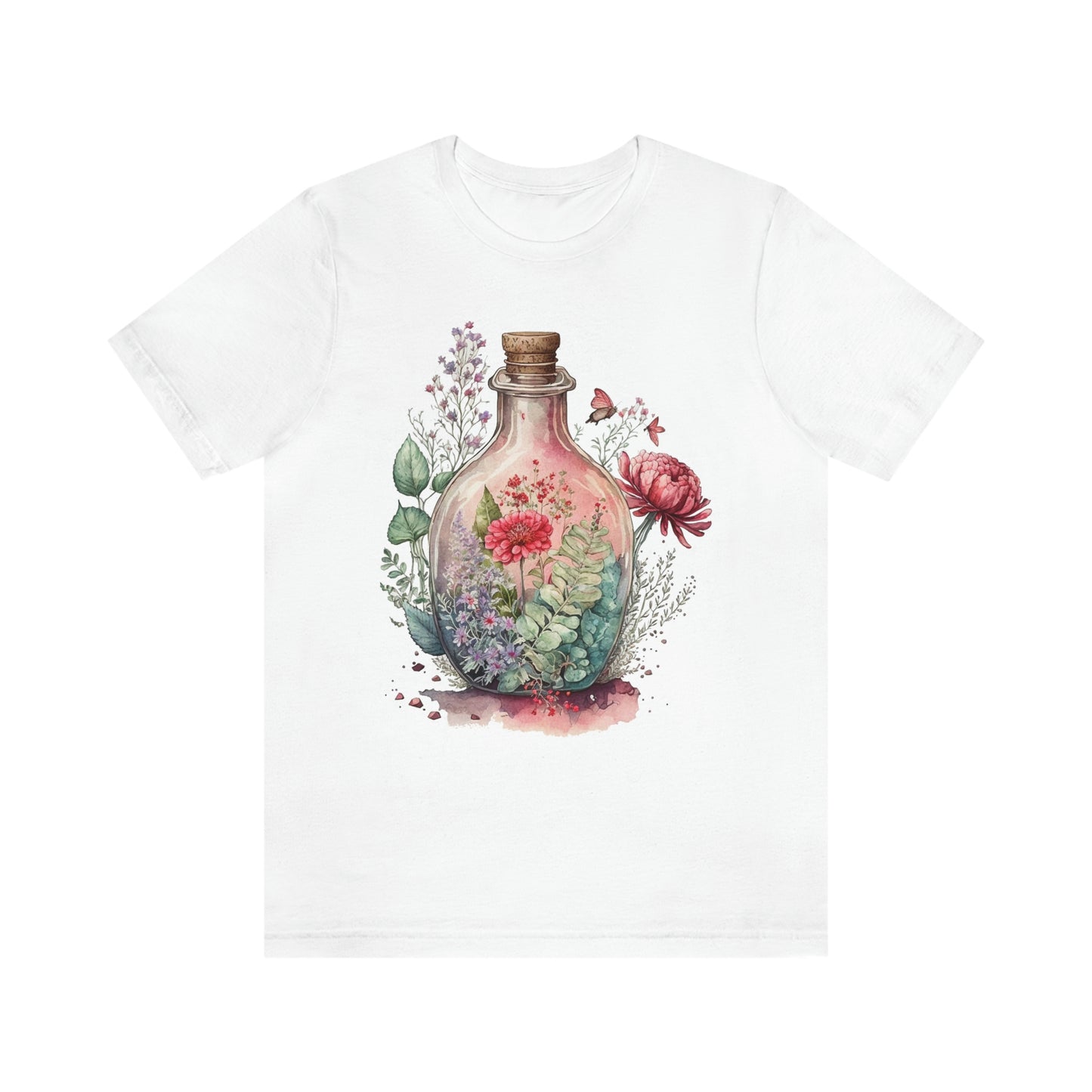 Vintage Bottle Floral Unisex Jersey Short Sleeve Tee