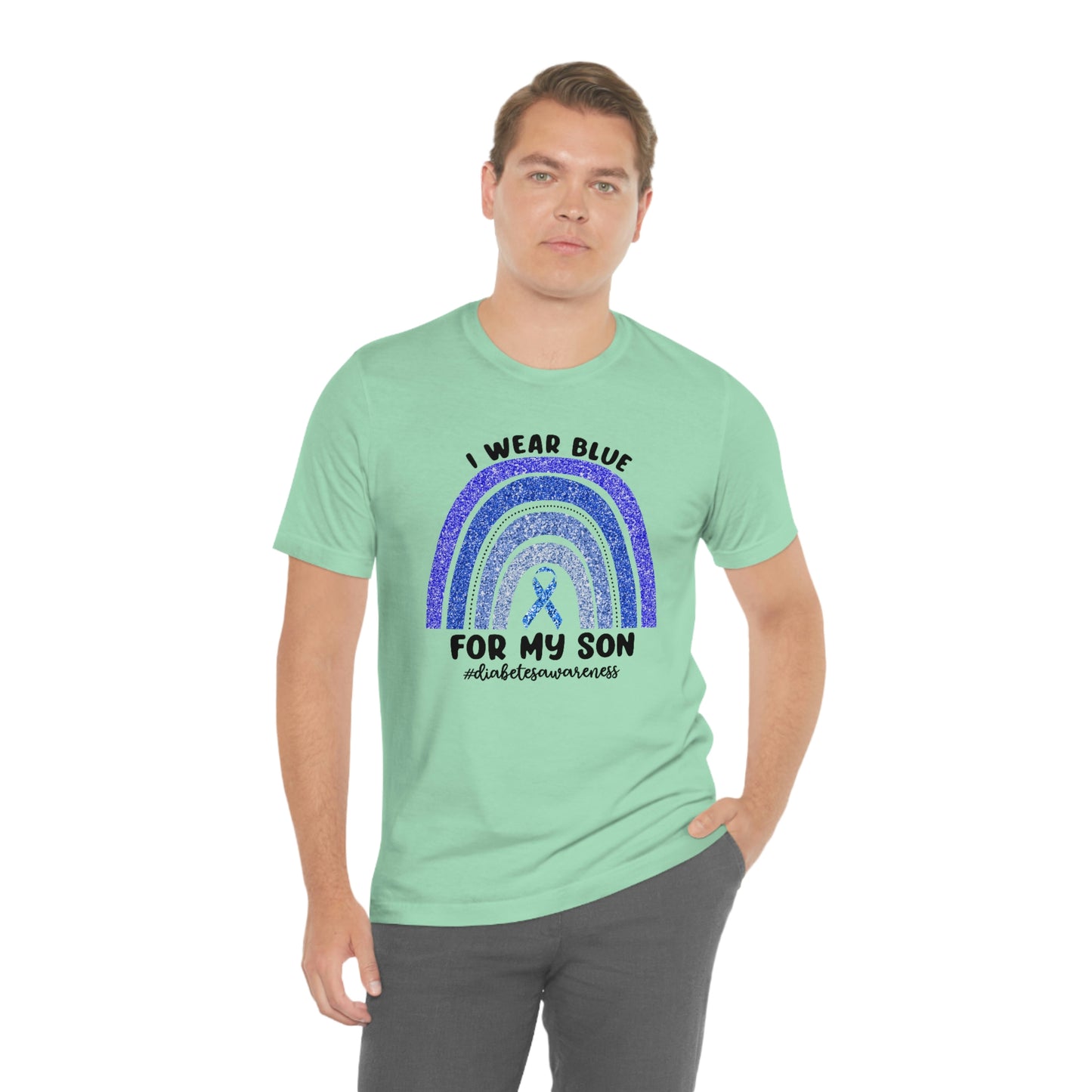 I Wear Blue For My Son Diabetes Awareness Print Unisex Jersey Short Sleeve Tee